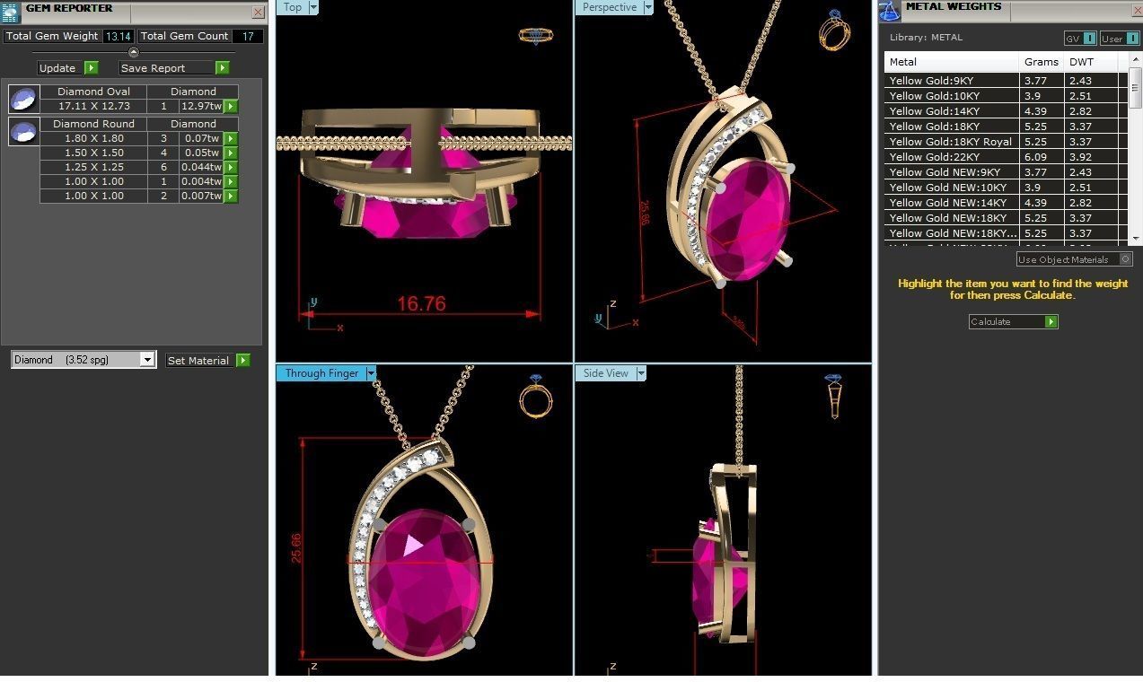 Women Oval Diamond Pendants 3dm STL OBJ FBX Renders Details 3D print model_5