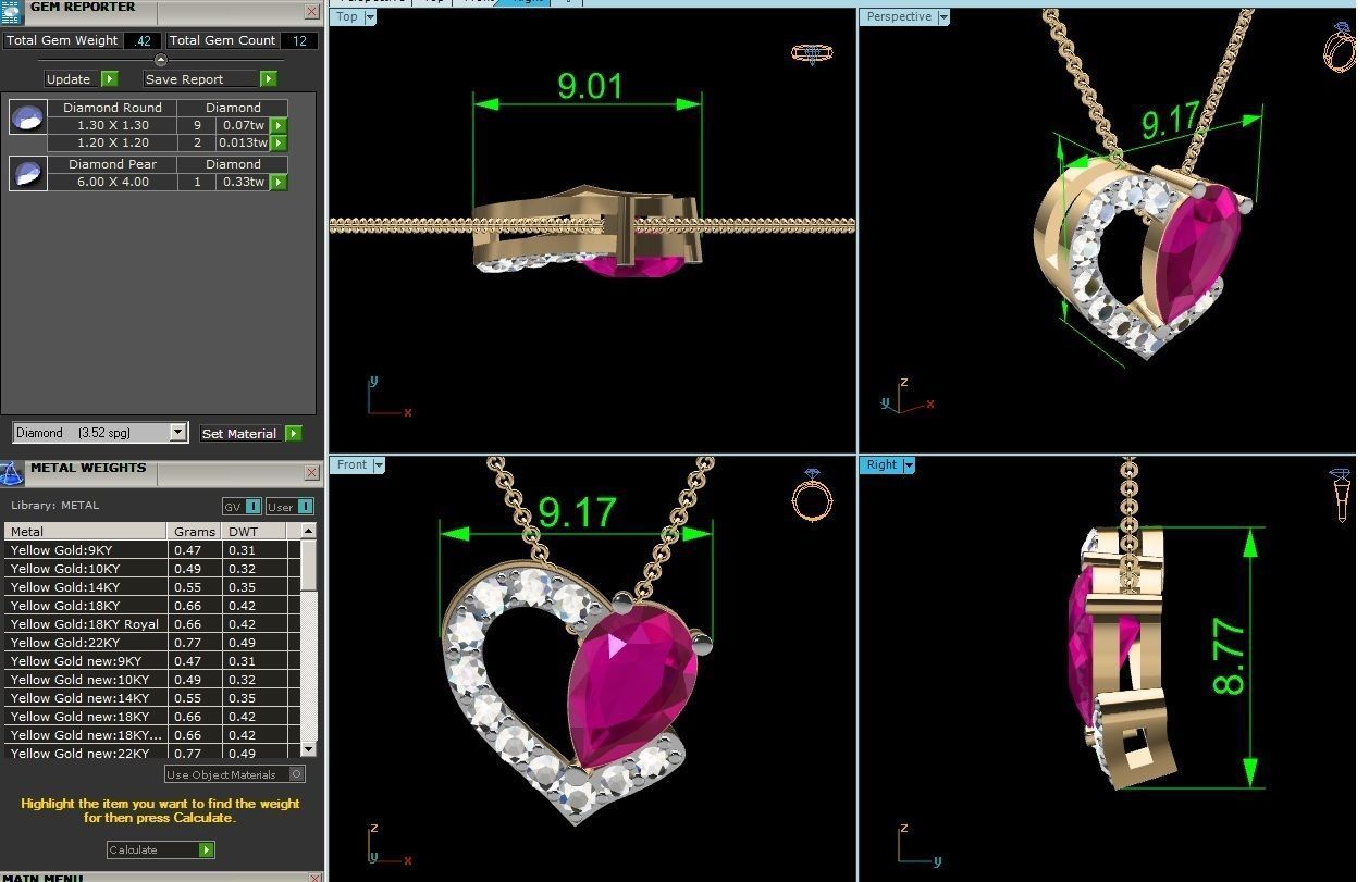 Women Heart Pear Diamond Pendant 3dm STL OBJ FBX Renders Details 3D print model_6