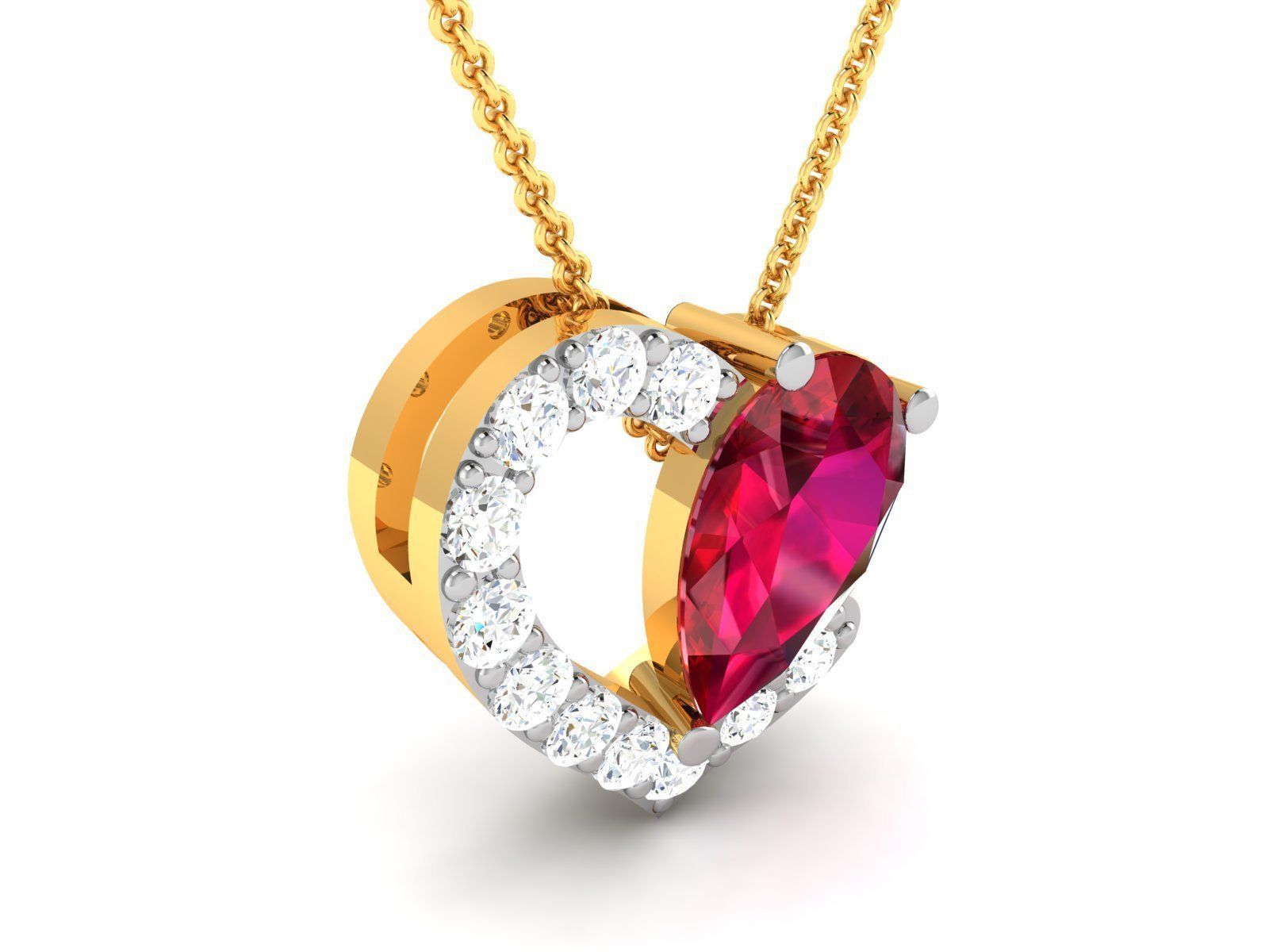 Women Heart Pear Diamond Pendant 3dm STL OBJ FBX Renders Details 3D print model_1