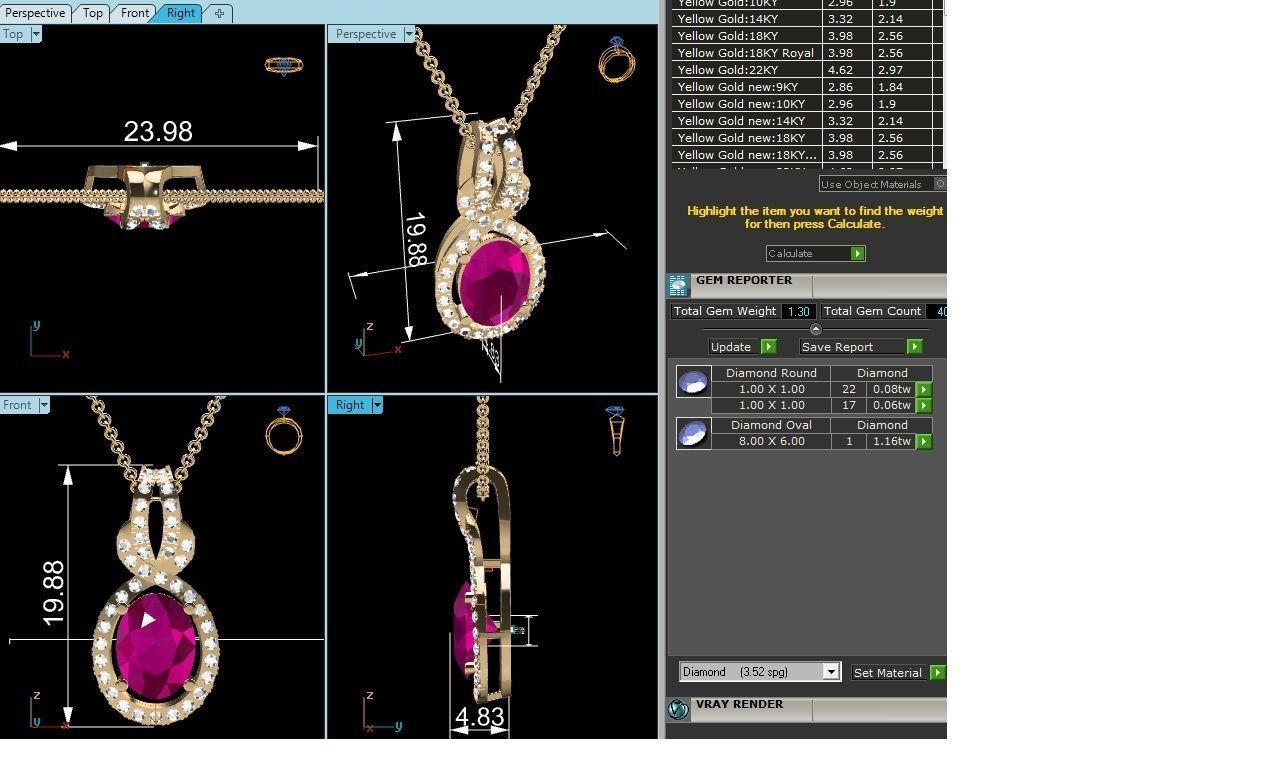 Women Oval Diamond Pendants 3dm STL OBJ FBX Renders Details 3D print model_6