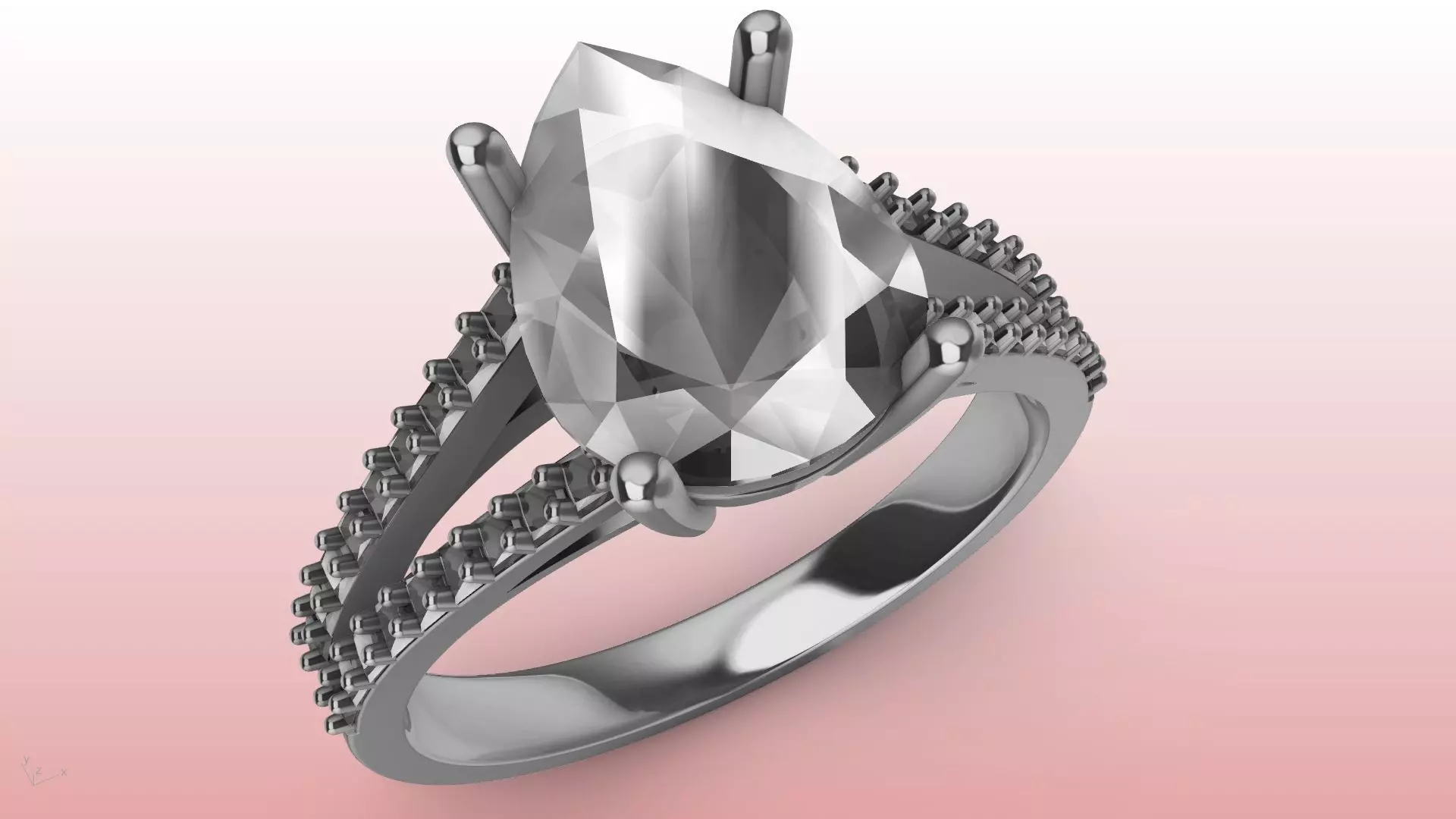 pear briiliant and princess cut shank diamond ring stl verified 3D print model