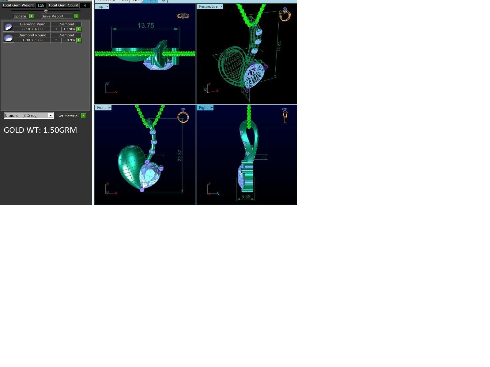 Women Heart Pear Diamond Pendant 3dm STL OBJ FBX Renders Details 3D print model_4