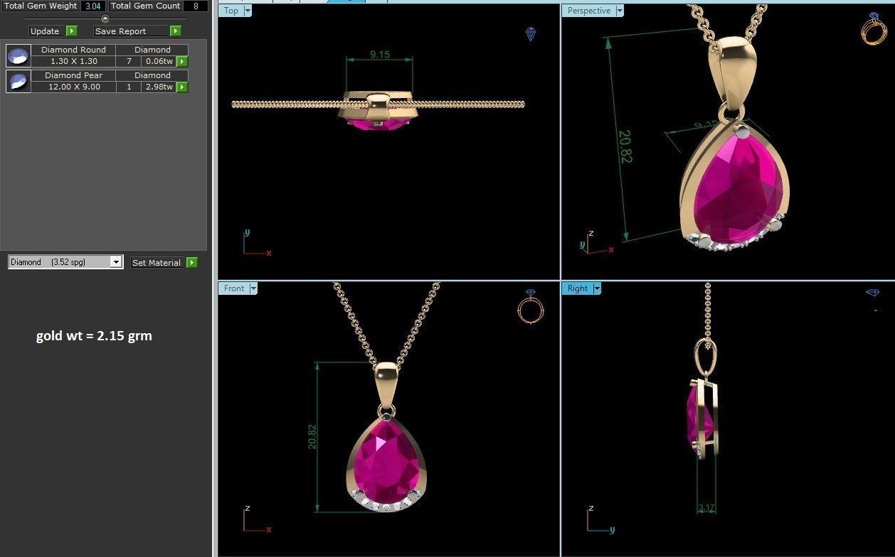 Women Pear Diamond Pendants 3dm STL OBJ FBX Renders Details 3D print model_5