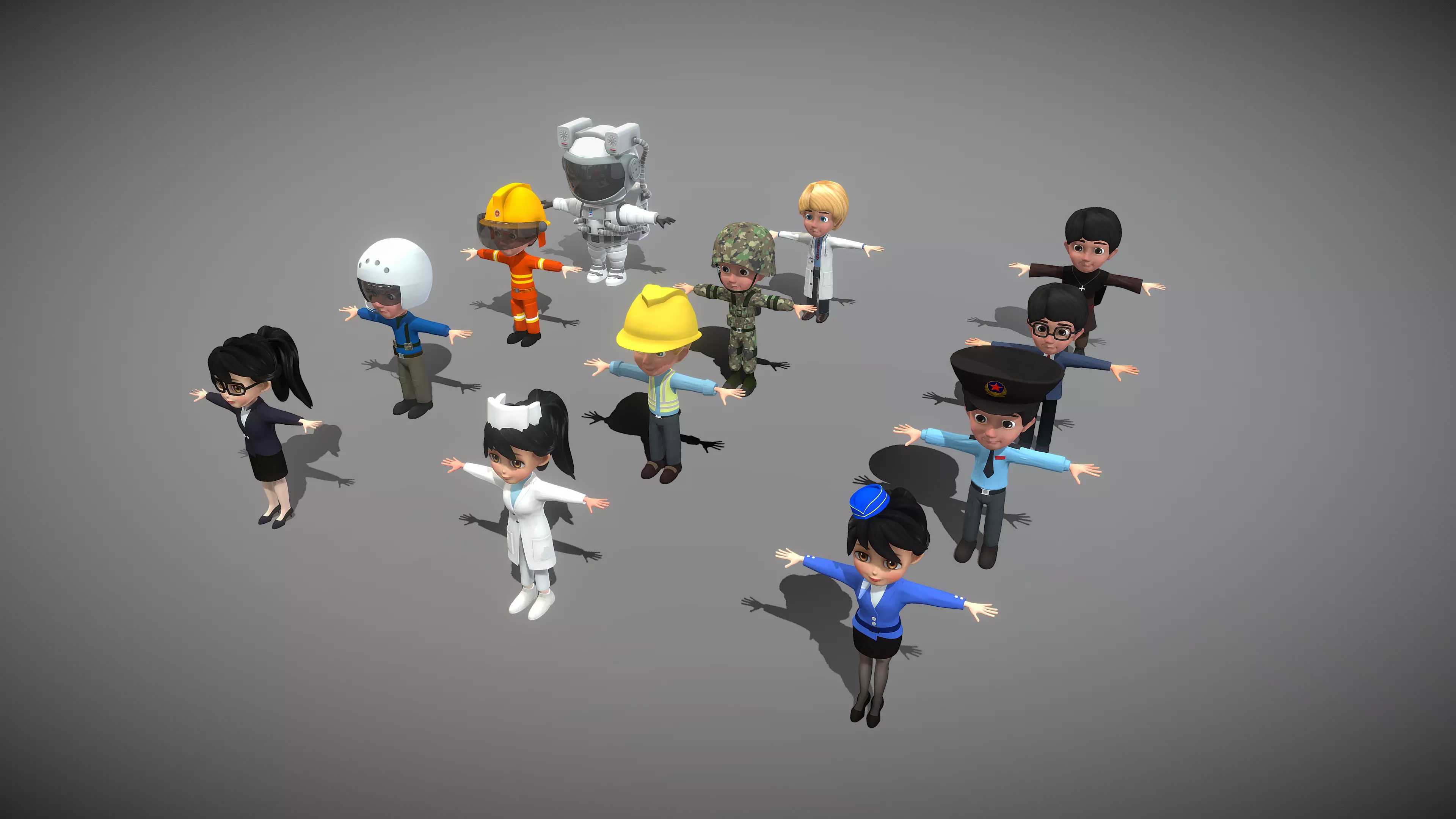 Cartoon Profession Chararcters Low-poly 3D model