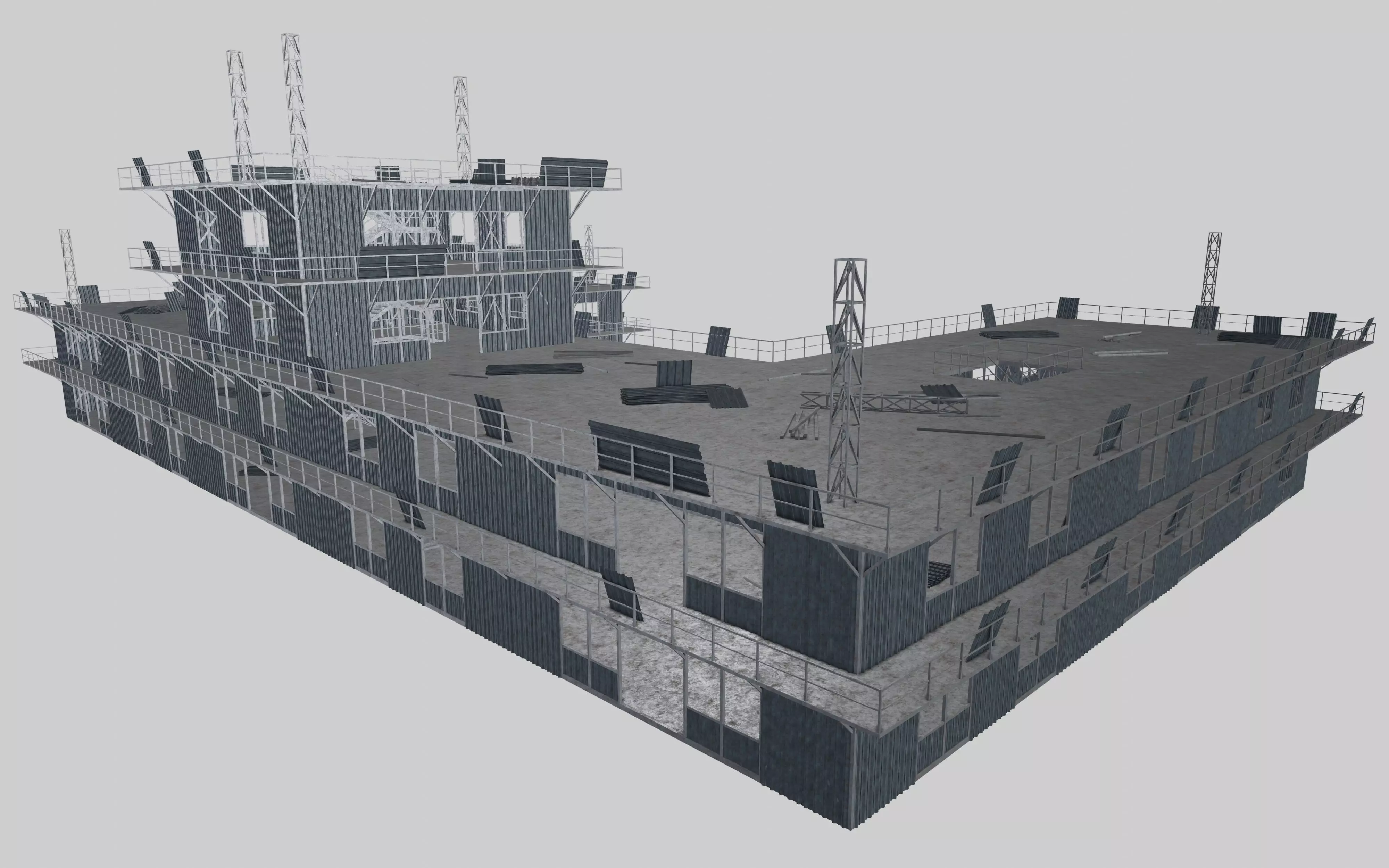 Rusty Metal Steel Construction Building 2 Free 3D model