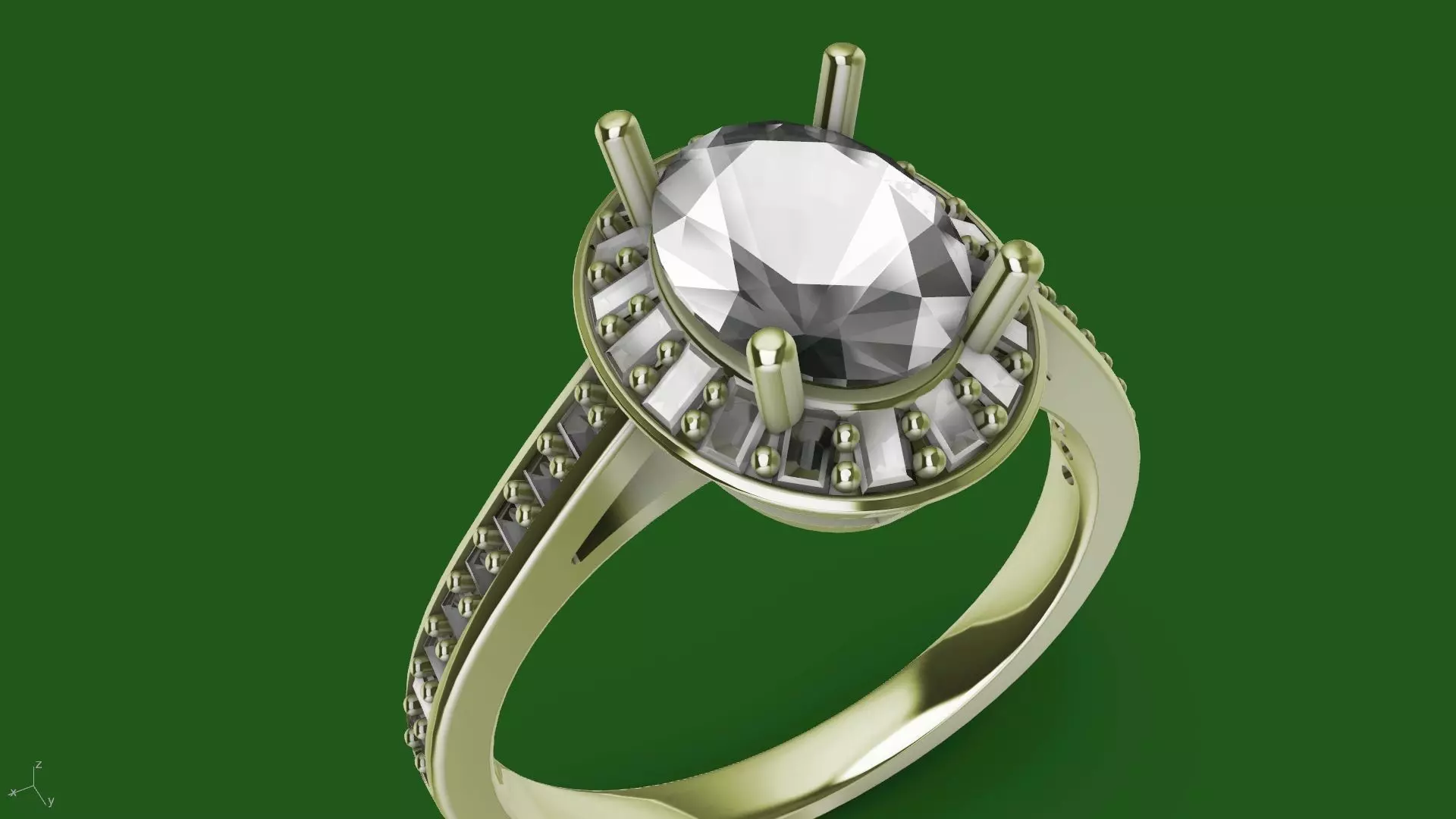 oval baguette shank diamond ring stl verified 3D print model