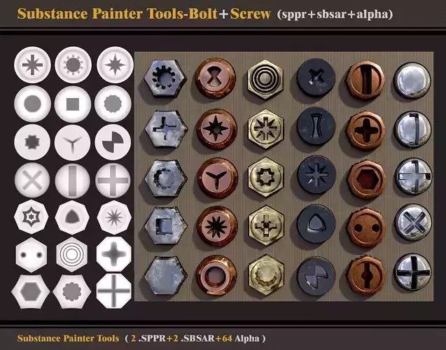 Substance Painter Tools-Bolt and Screw -SPPR-SBSAR-Alpha 3D model