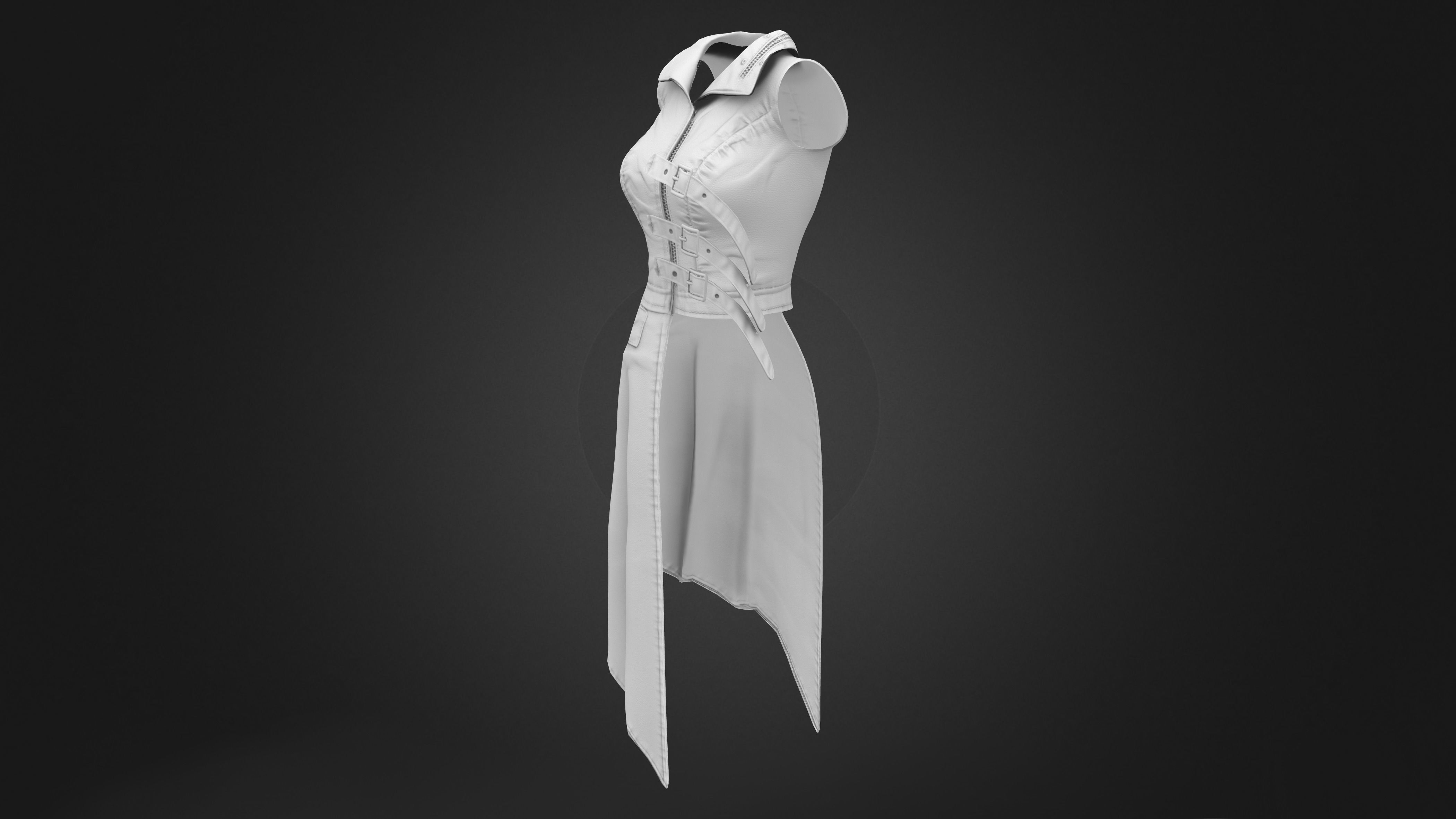 Sleeveless Asymmetric Long Coat Low-poly 3D model_9