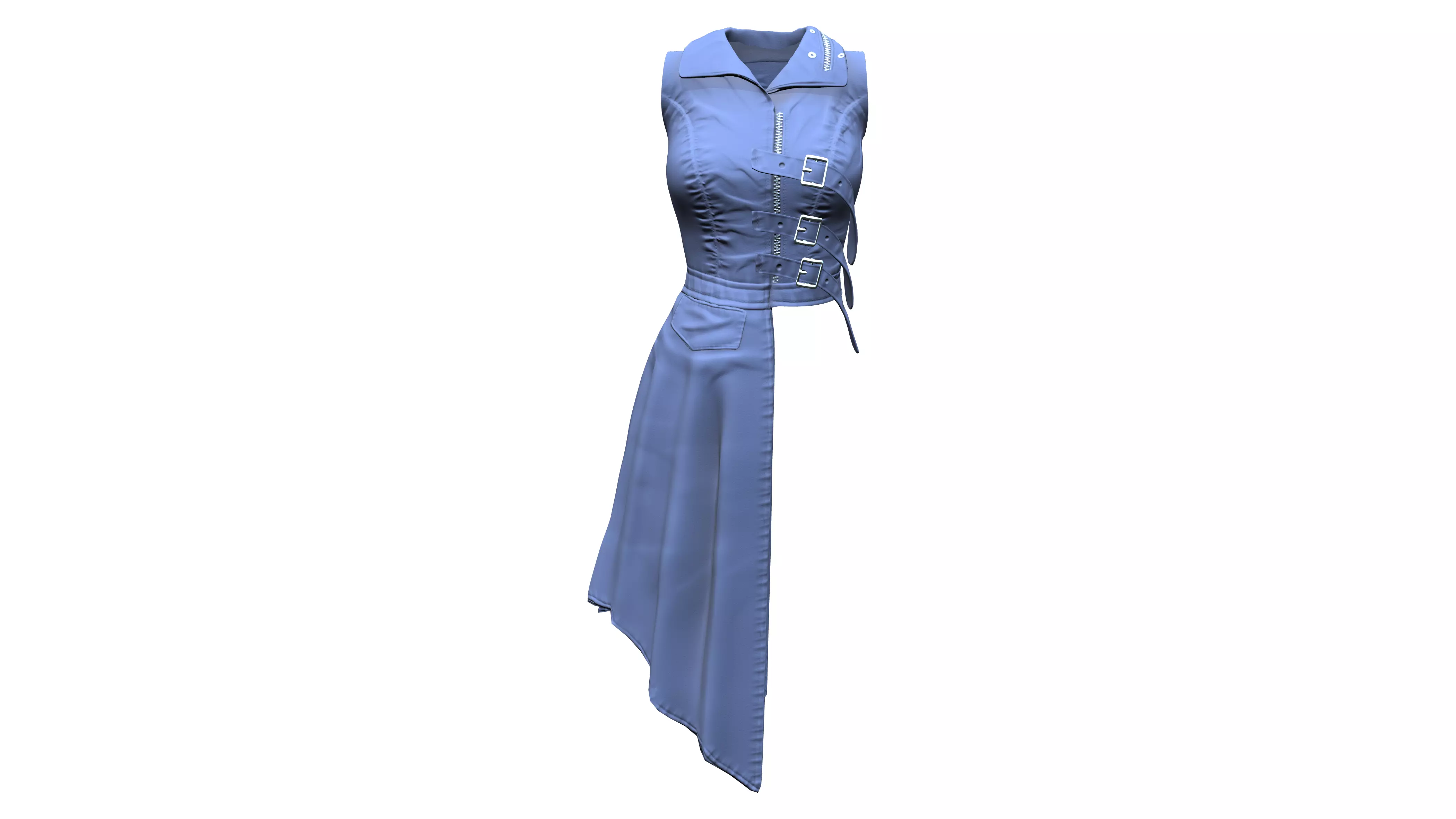 Sleeveless Asymmetric Long Coat Low-poly 3D model_0