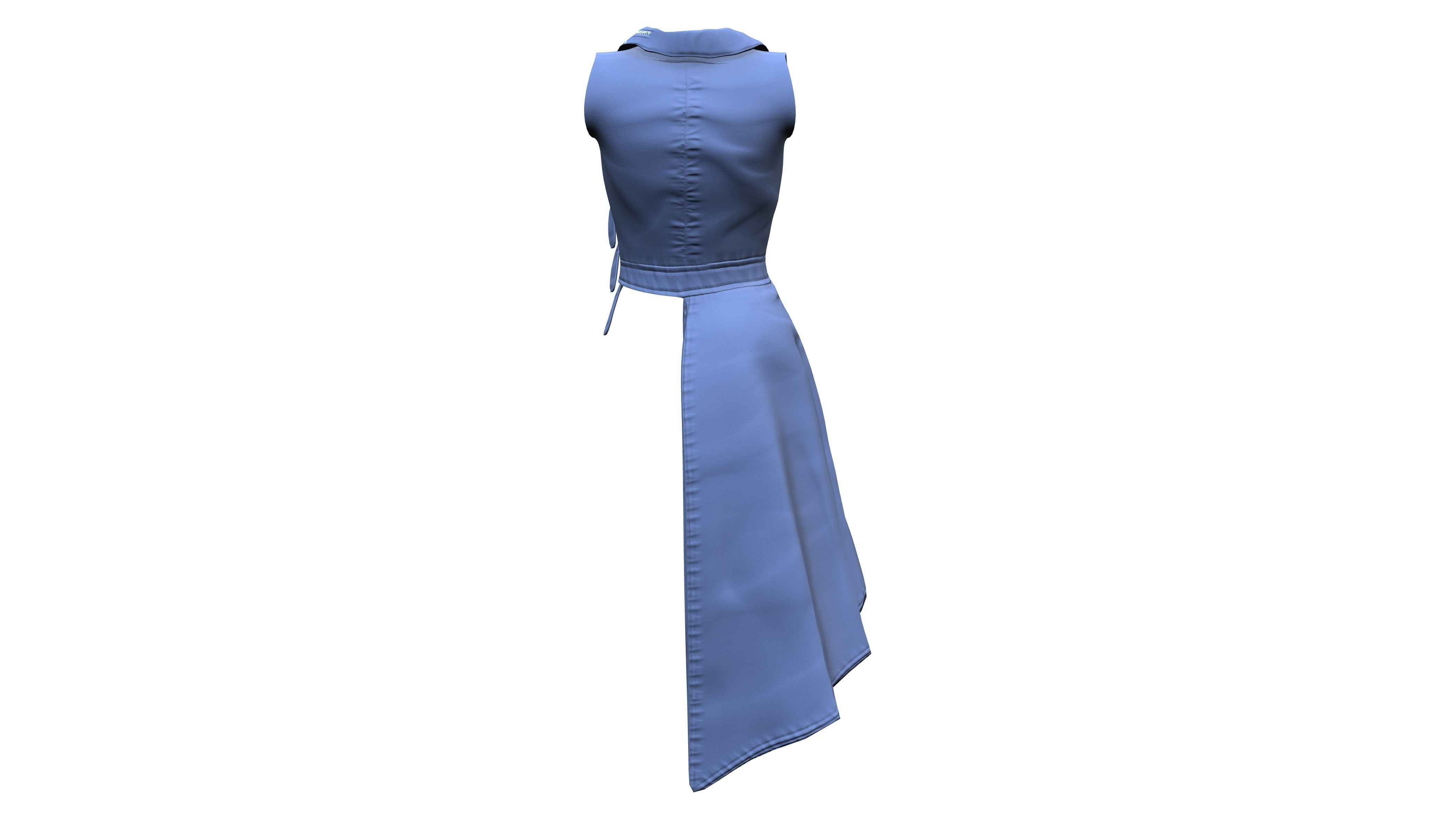 Sleeveless Asymmetric Long Coat Low-poly 3D model_5