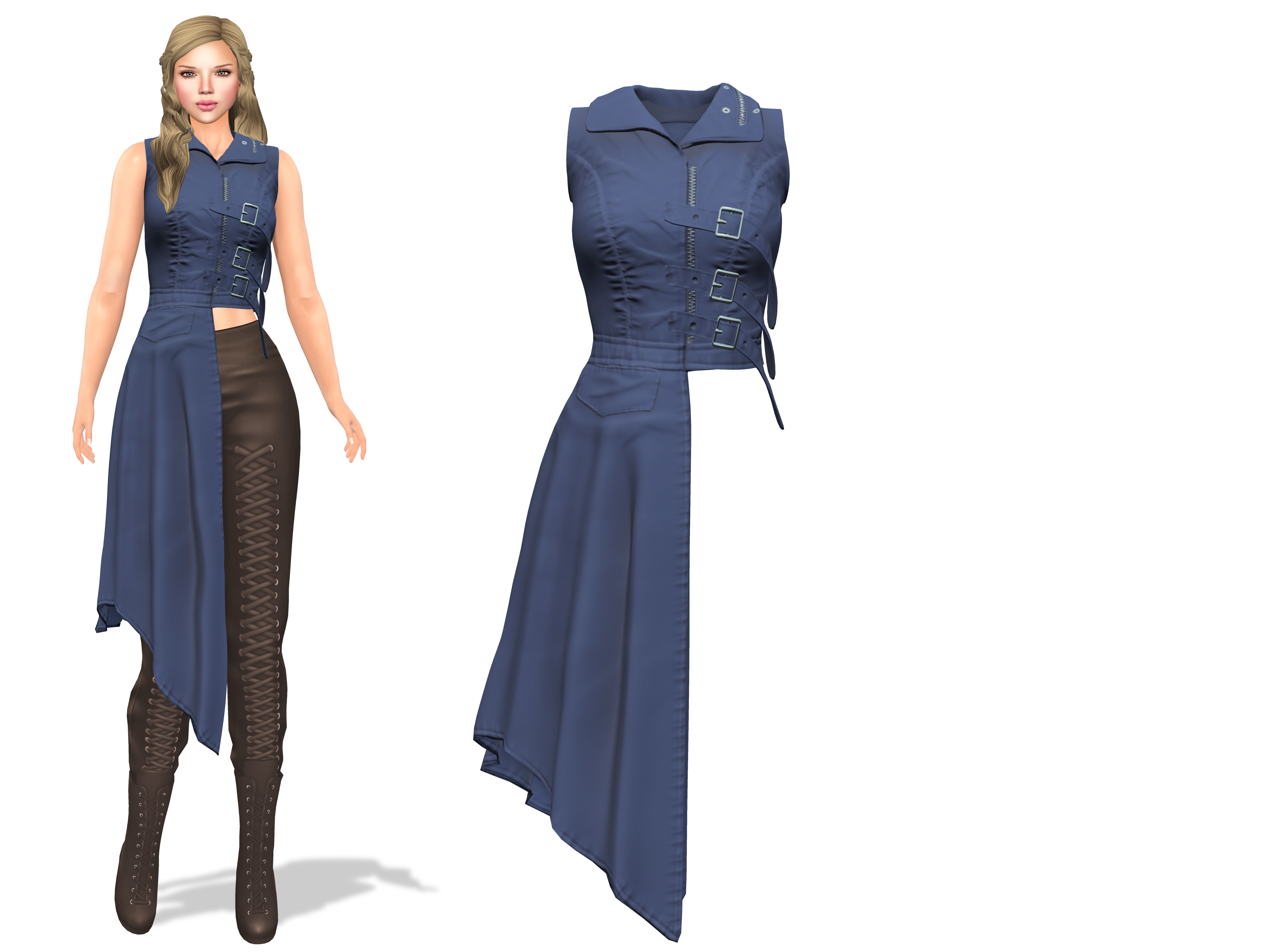 Sleeveless Asymmetric Long Coat Low-poly 3D model_2