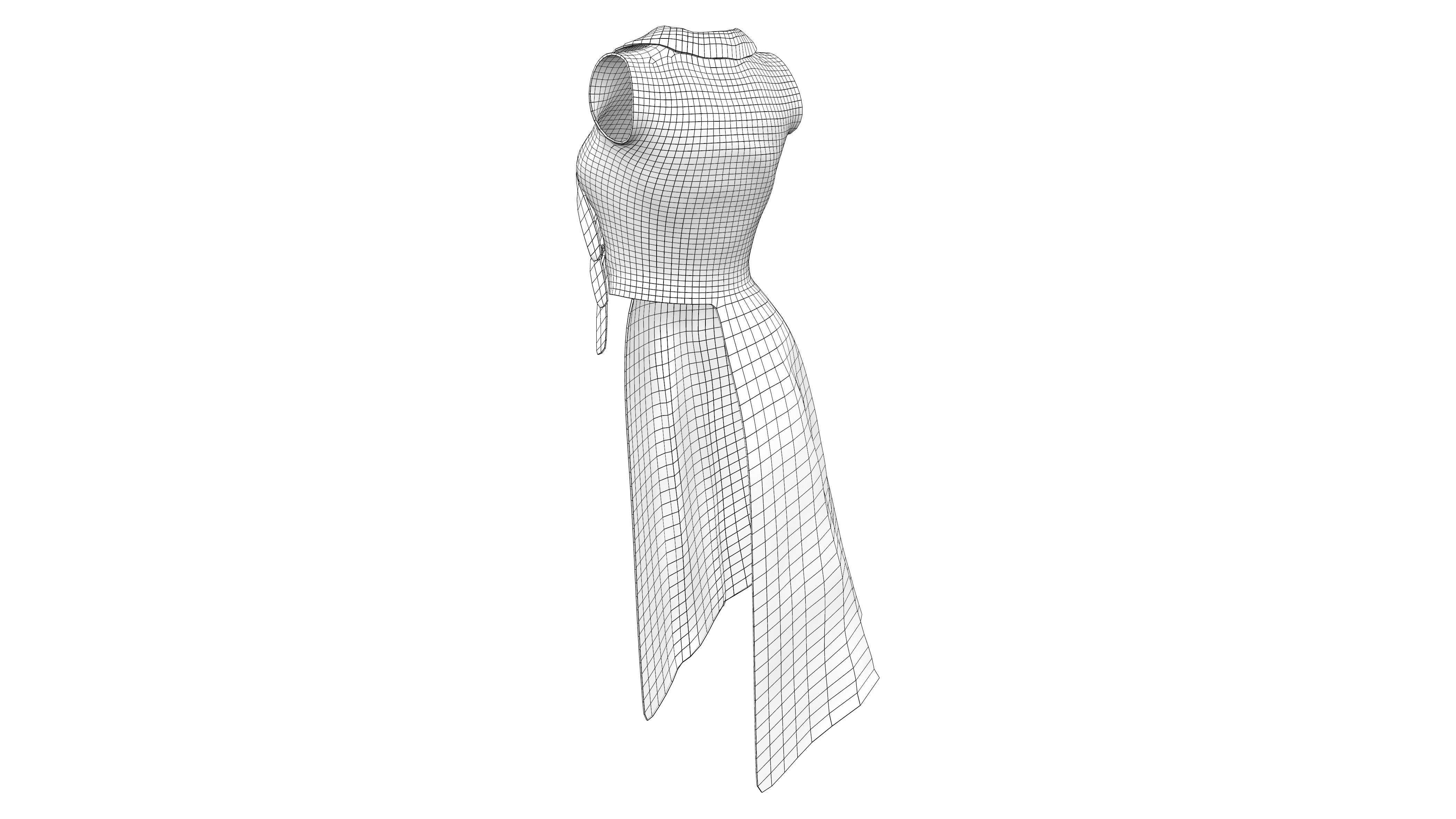 Sleeveless Asymmetric Long Coat Low-poly 3D model_8