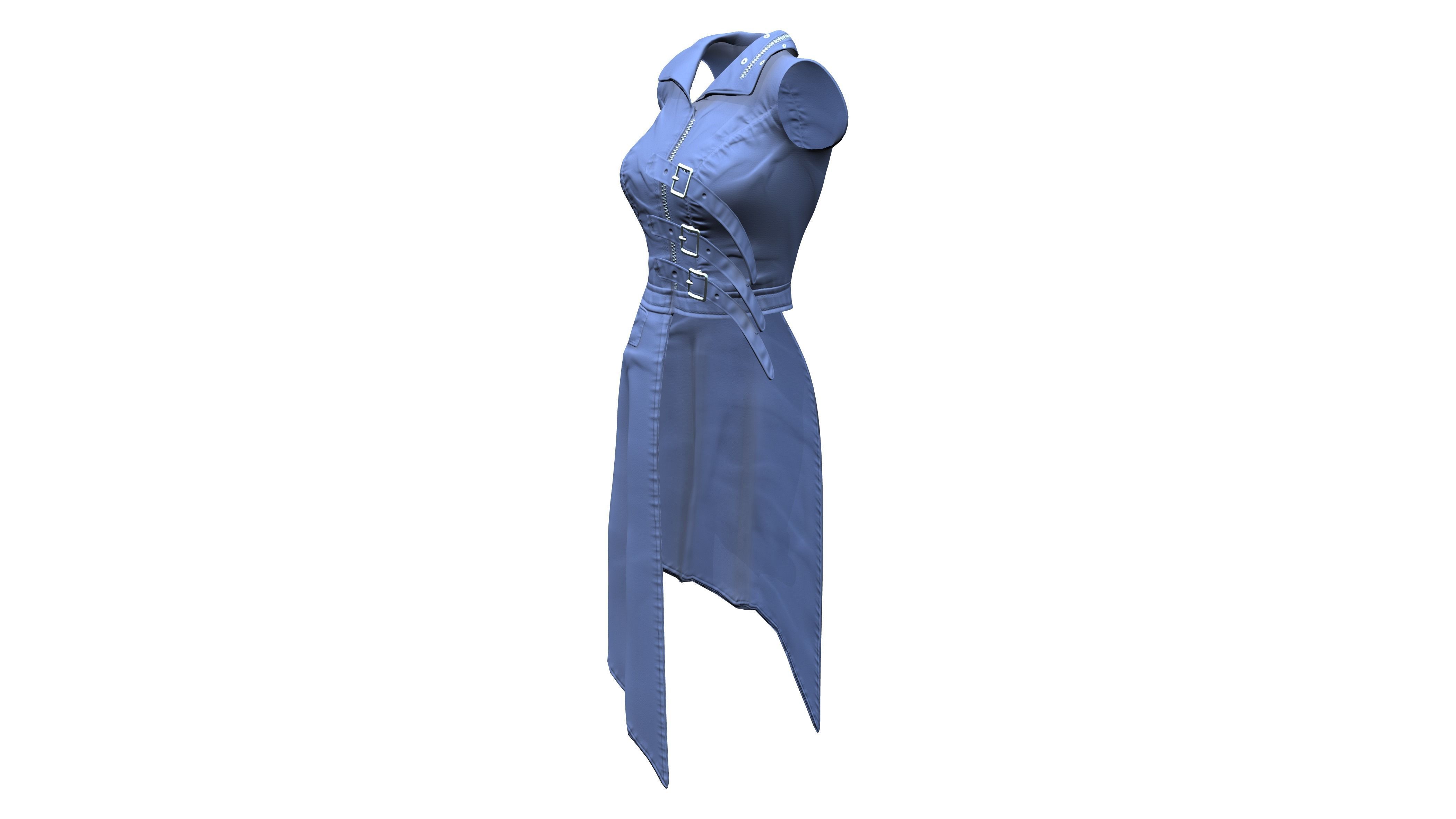 Sleeveless Asymmetric Long Coat Low-poly 3D model_3