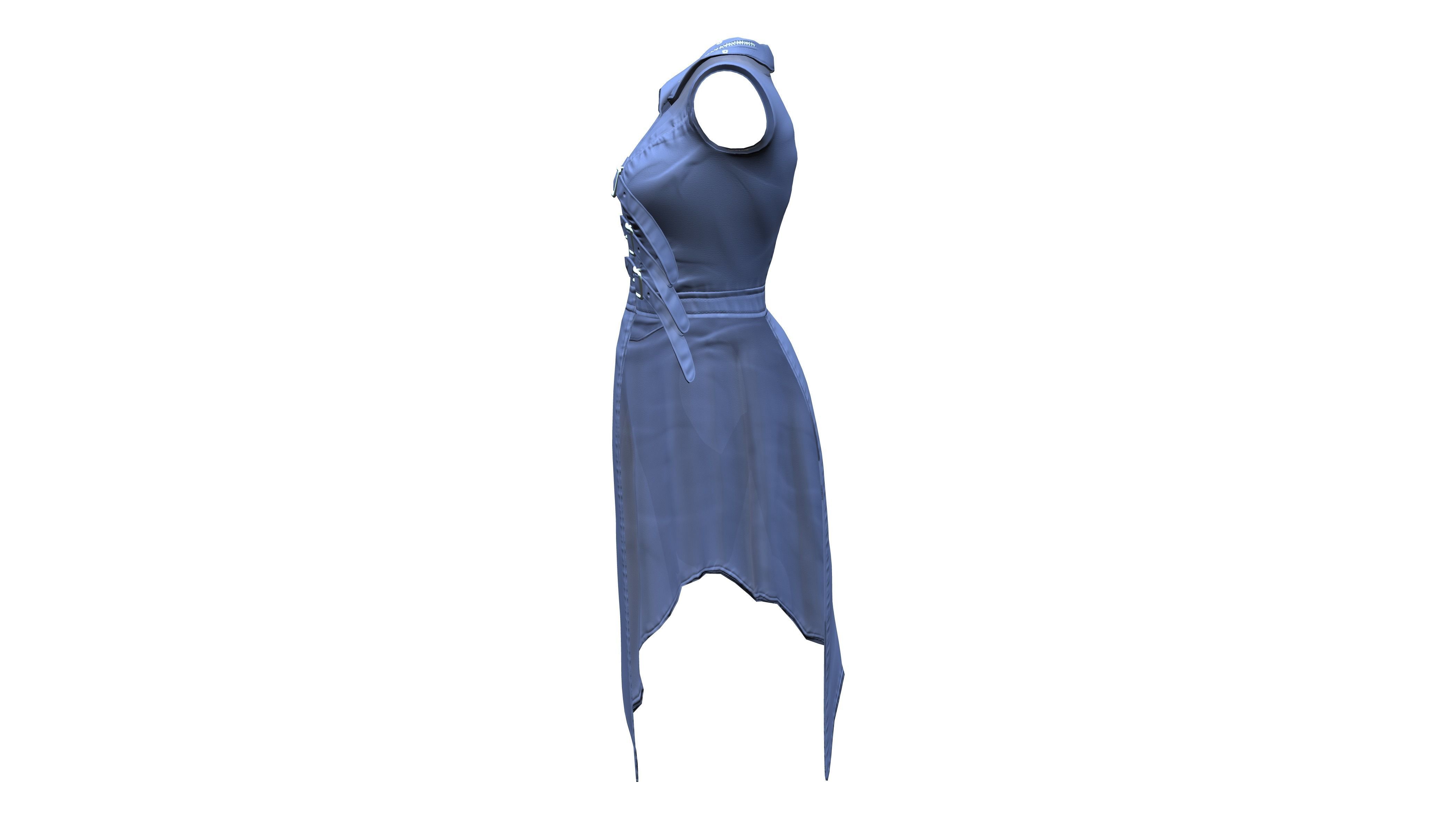 Sleeveless Asymmetric Long Coat Low-poly 3D model_4