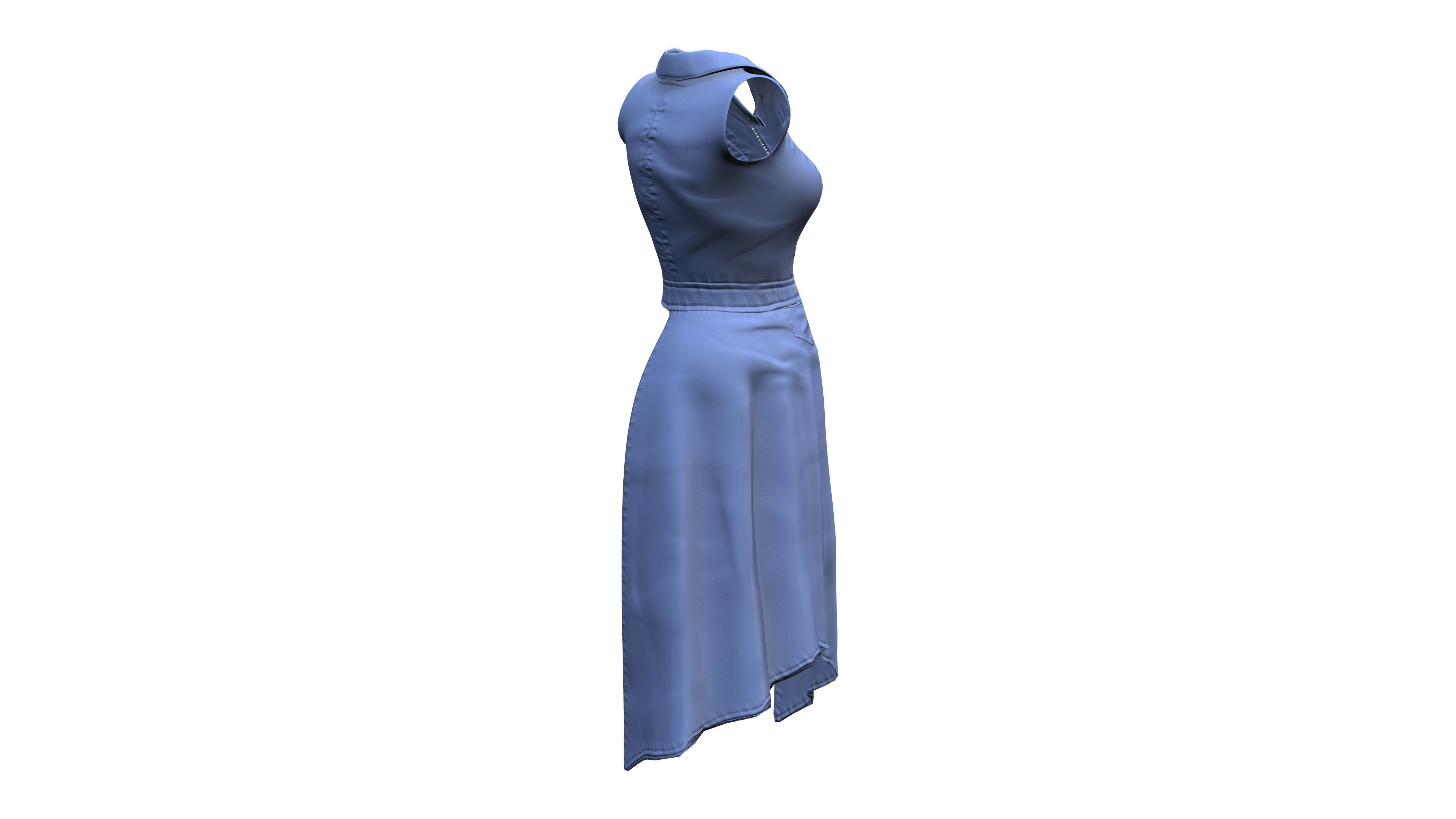Sleeveless Asymmetric Long Coat Low-poly 3D model_6
