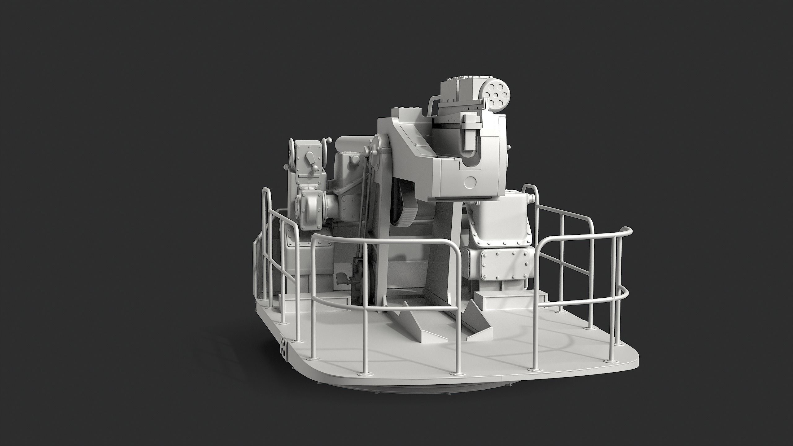 5-inch open mount naval cannon 3D model_8