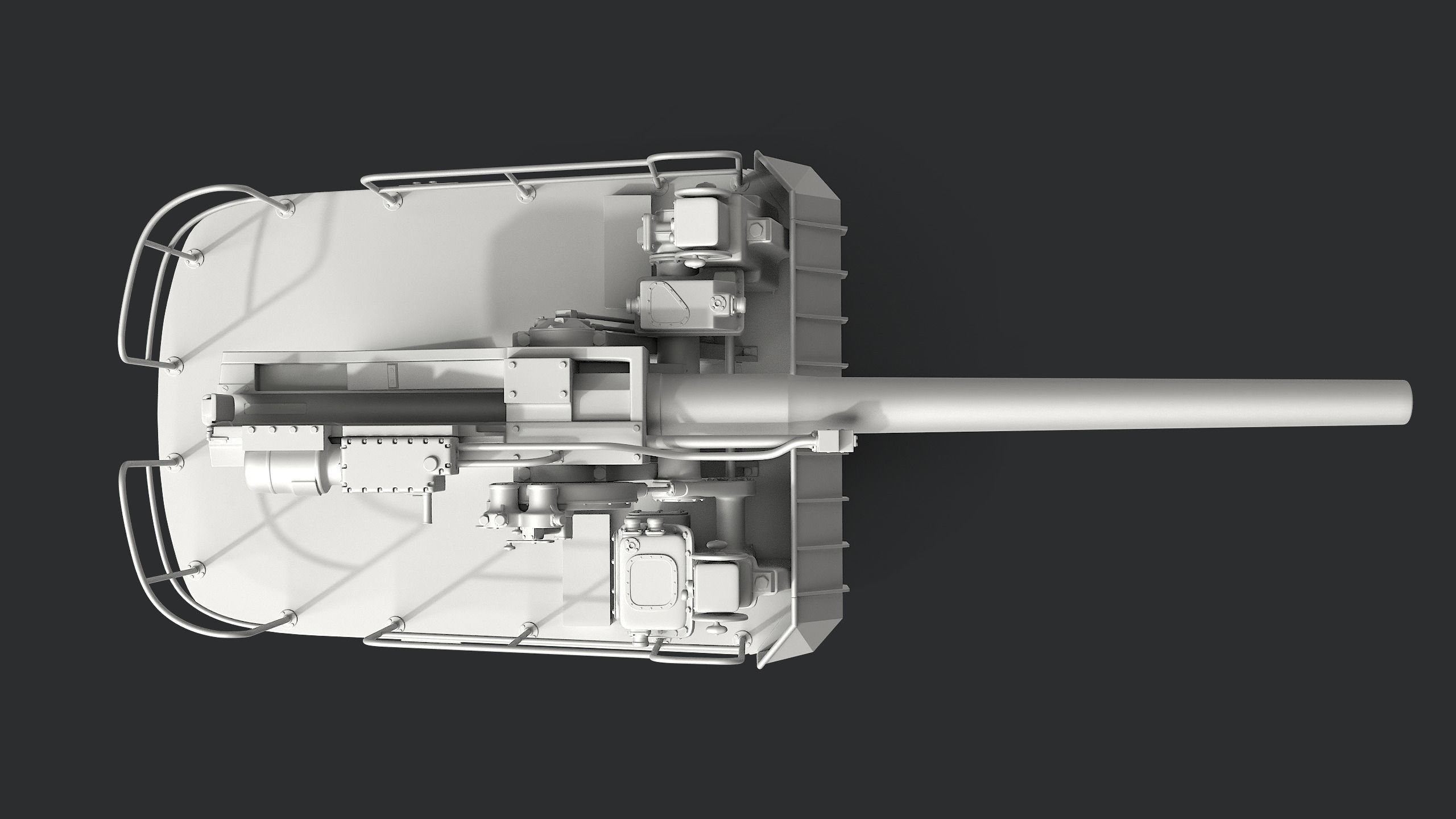 5-inch open mount naval cannon 3D model_13