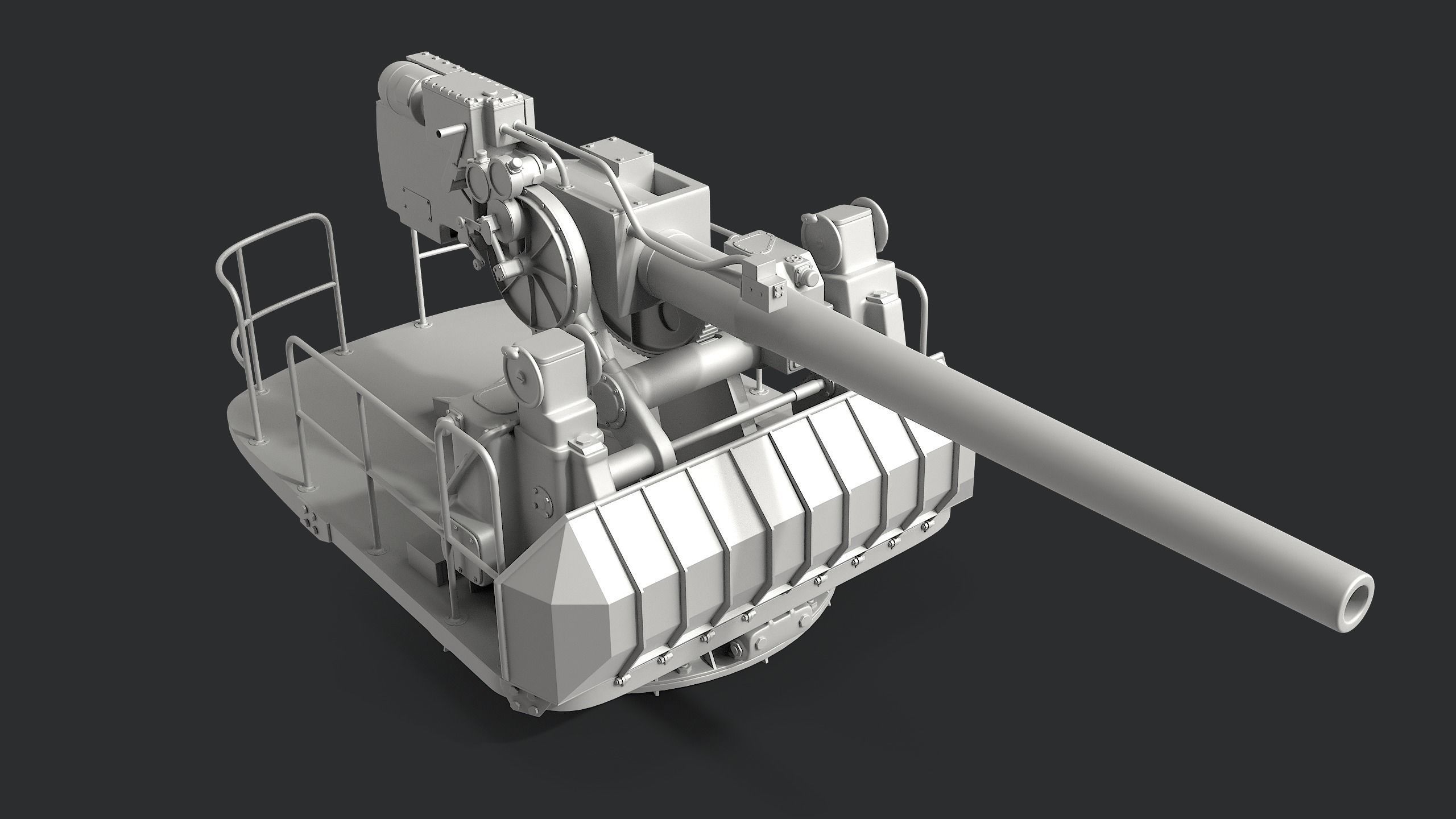 5-inch open mount naval cannon 3D model_5