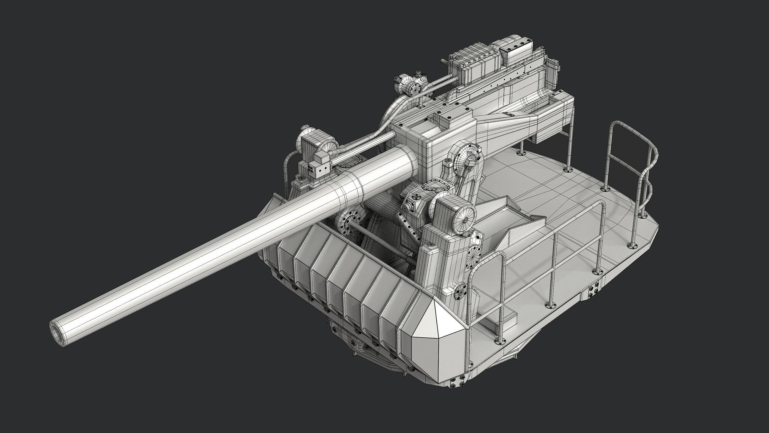 5-inch open mount naval cannon 3D model_14