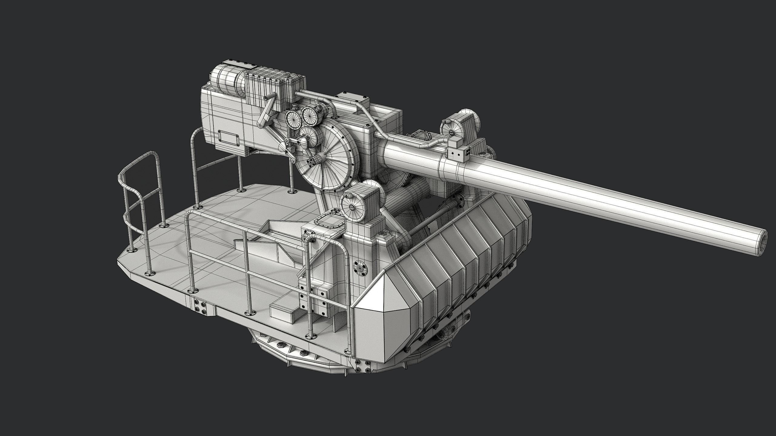 5-inch open mount naval cannon 3D model_16