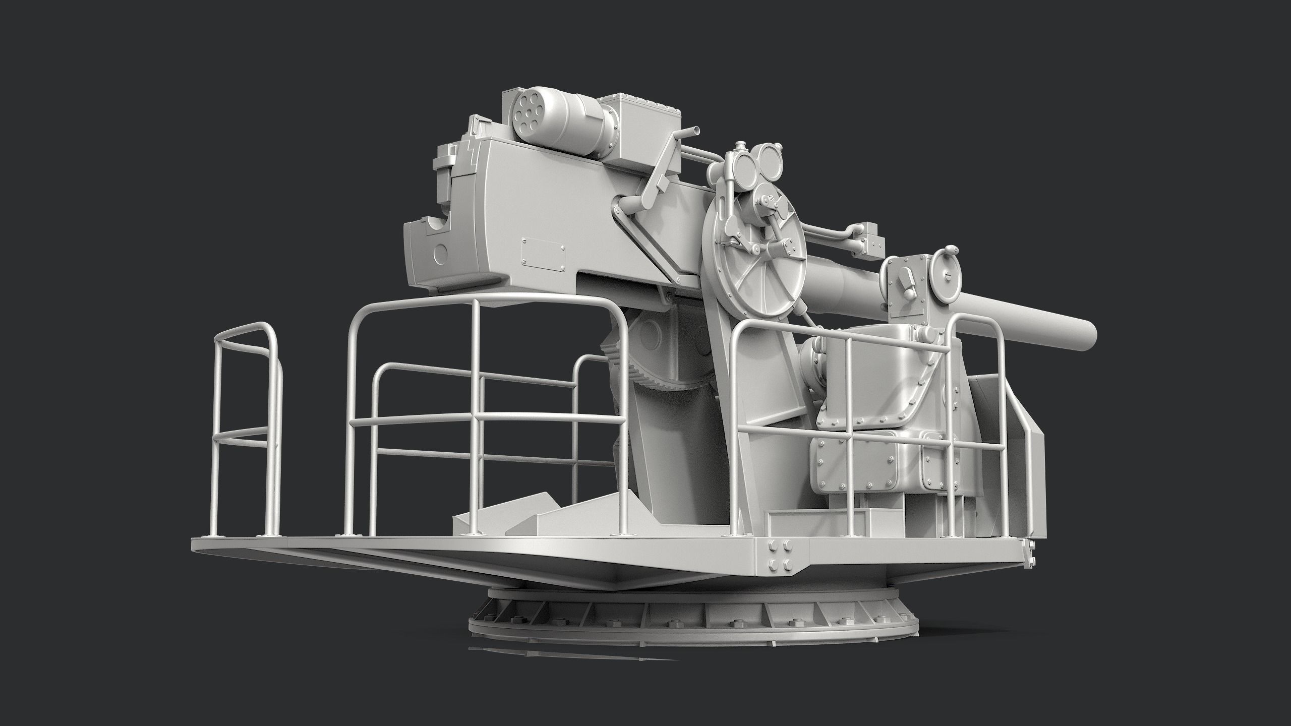 5-inch open mount naval cannon 3D model_4
