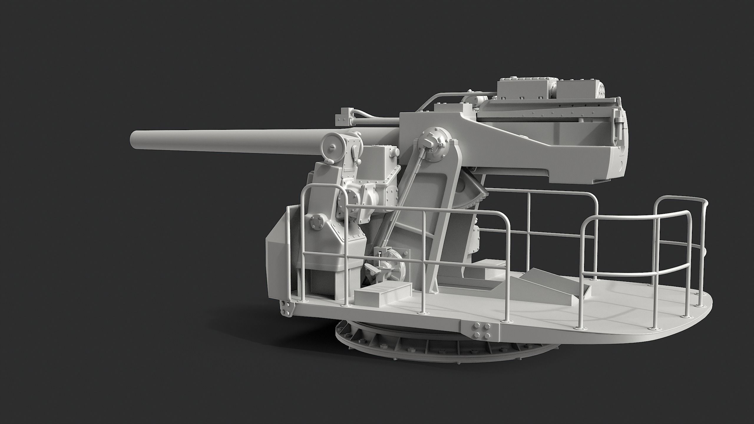 5-inch open mount naval cannon 3D model_9