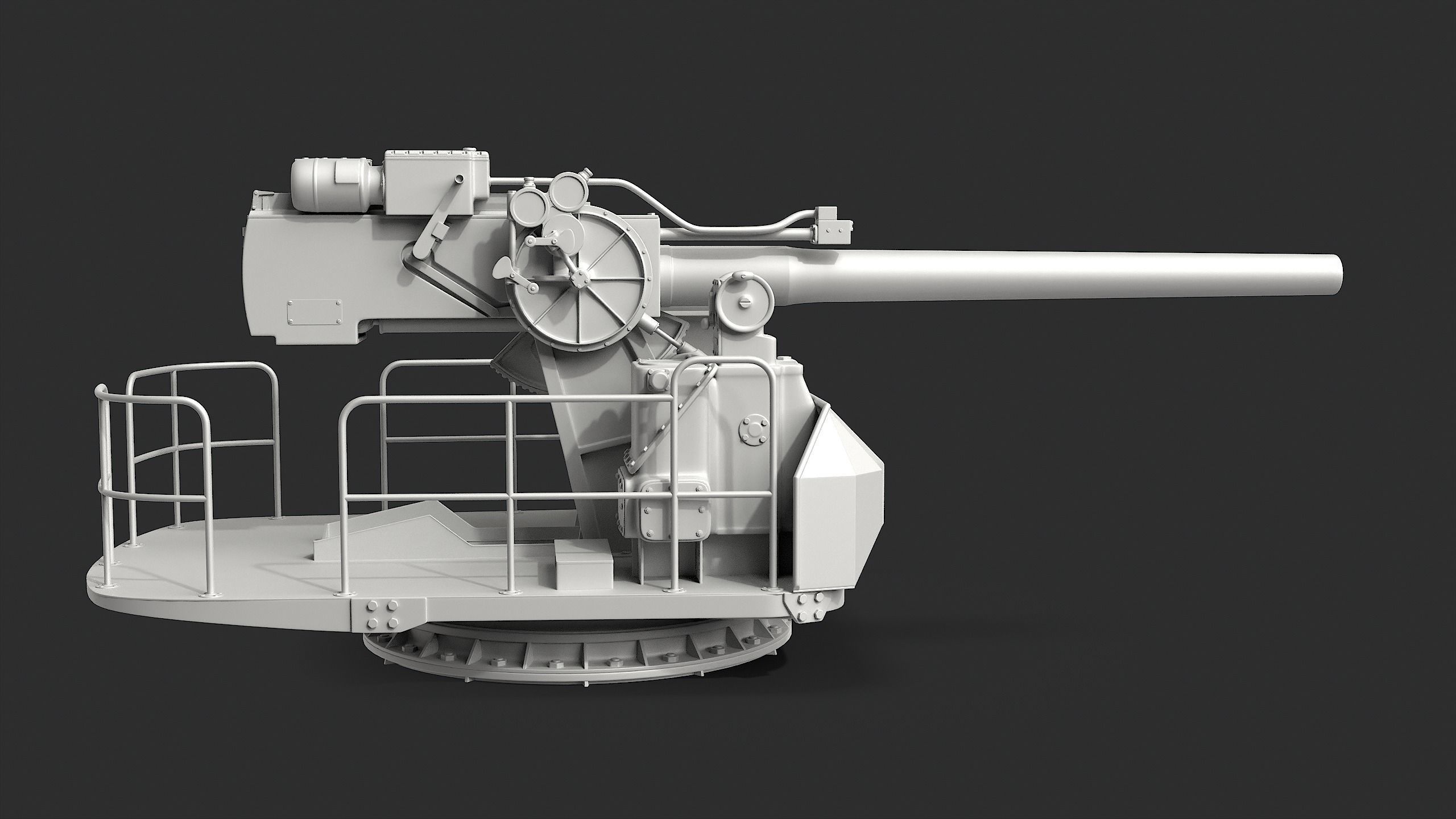 5-inch open mount naval cannon 3D model_6