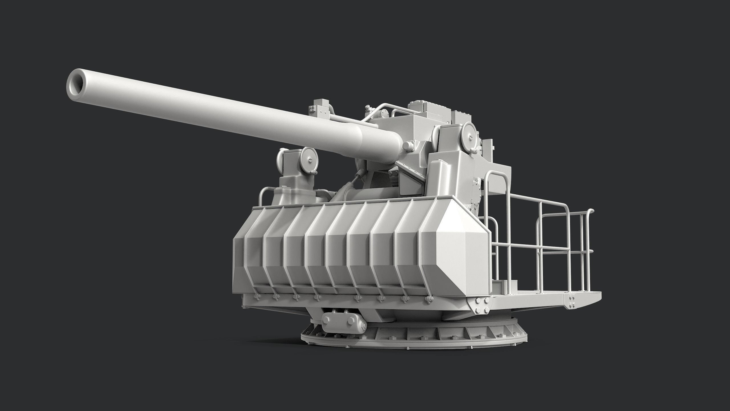 5-inch open mount naval cannon 3D model_3