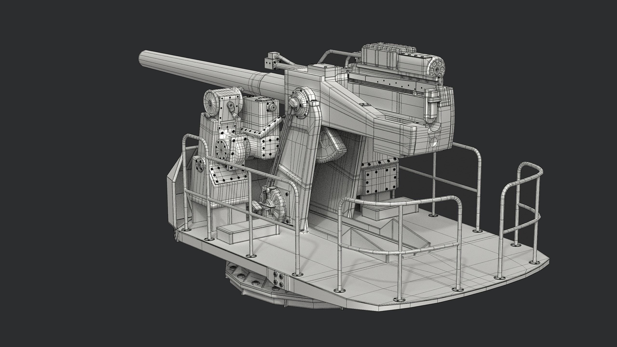 5-inch open mount naval cannon 3D model_15