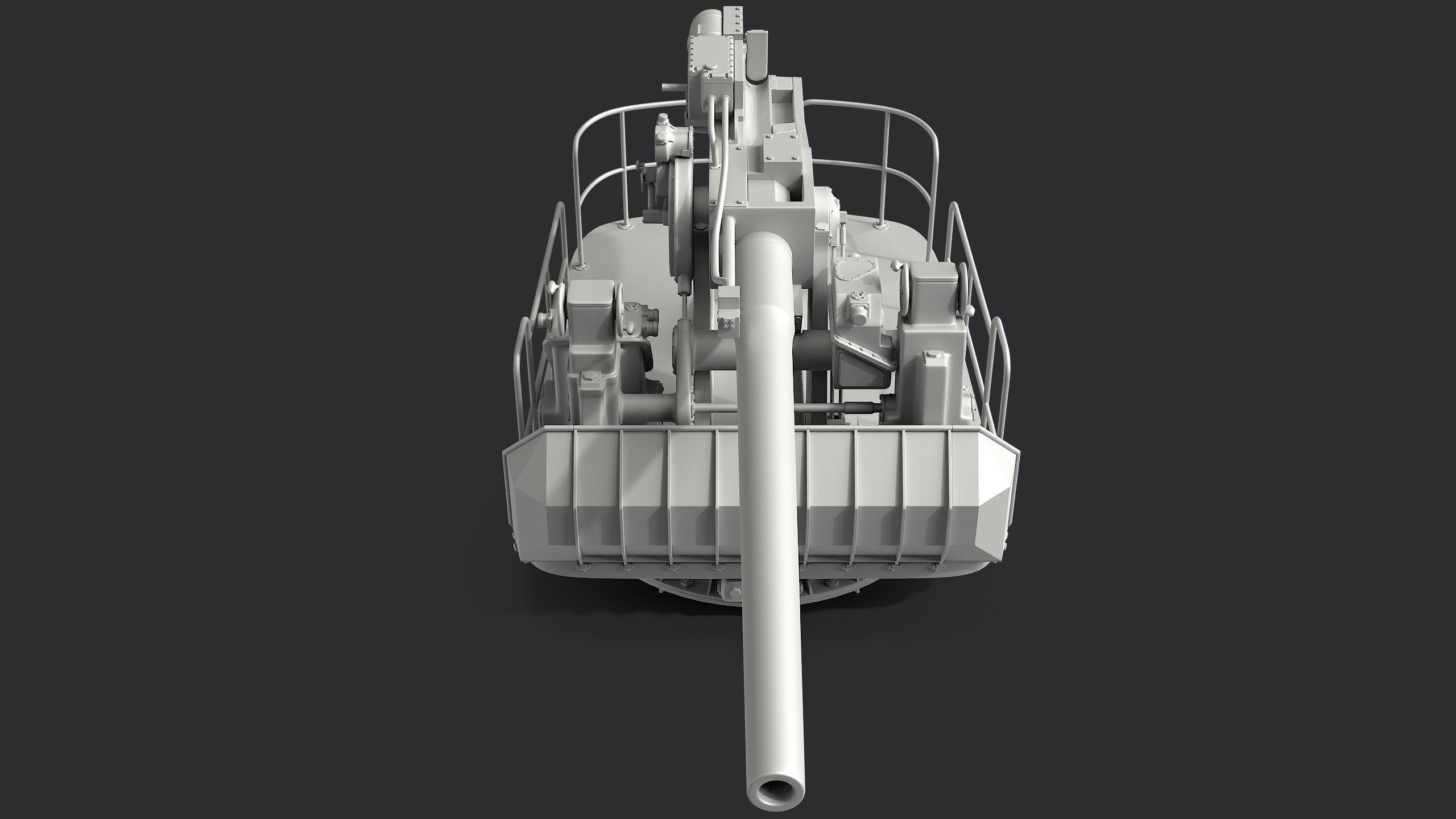 5-inch open mount naval cannon 3D model_2