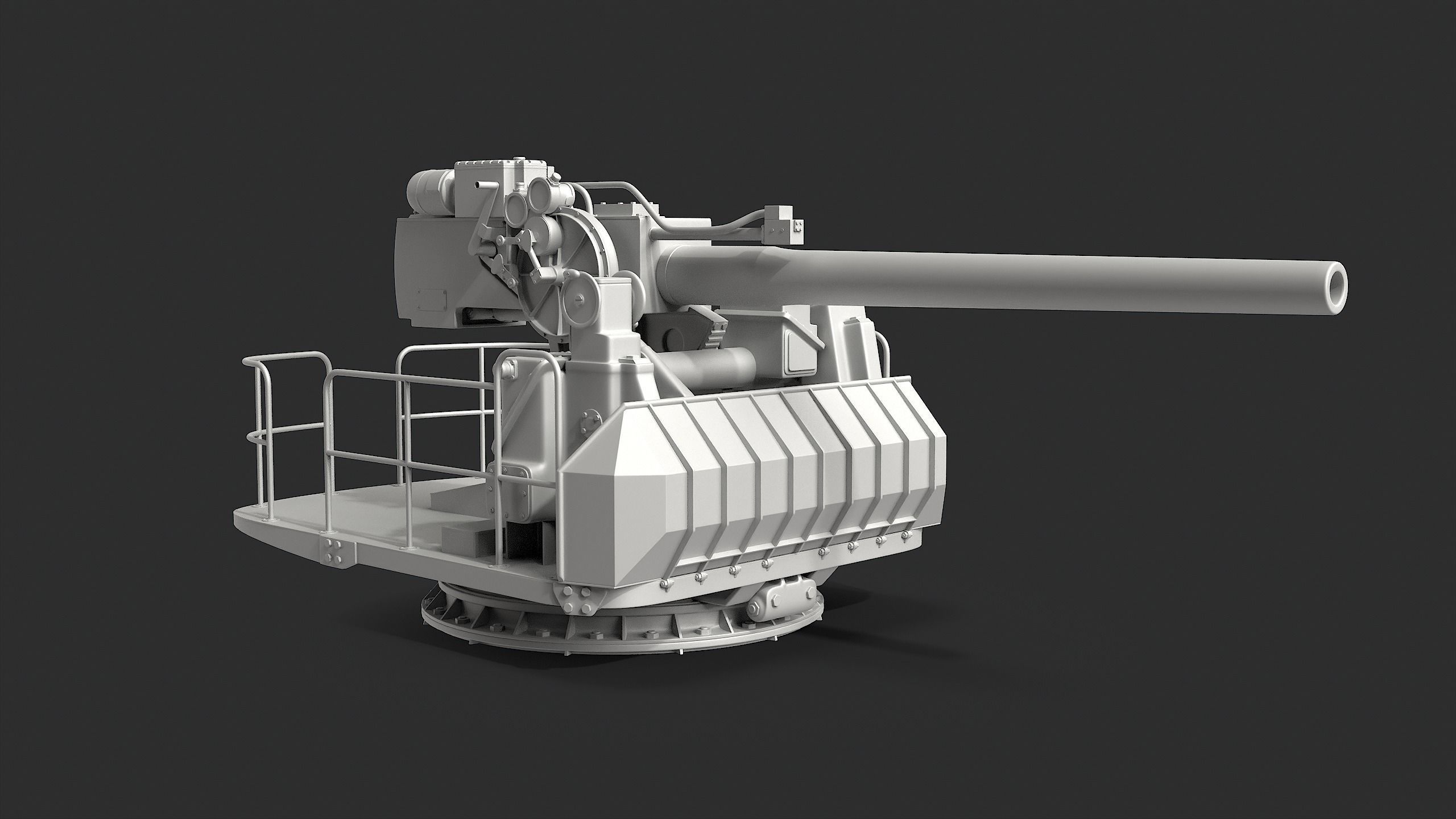 5-inch open mount naval cannon 3D model_11
