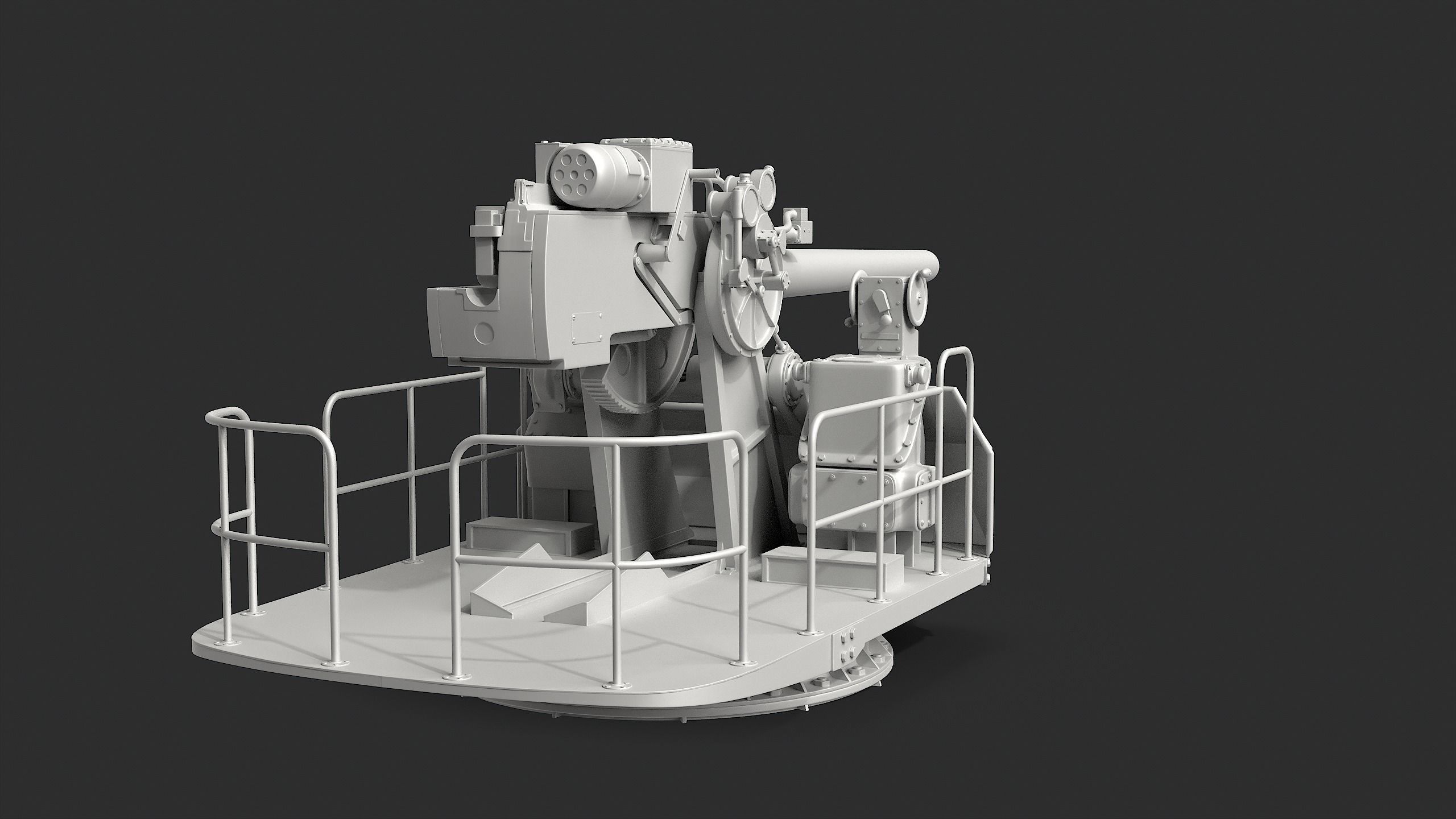 5-inch open mount naval cannon 3D model_7