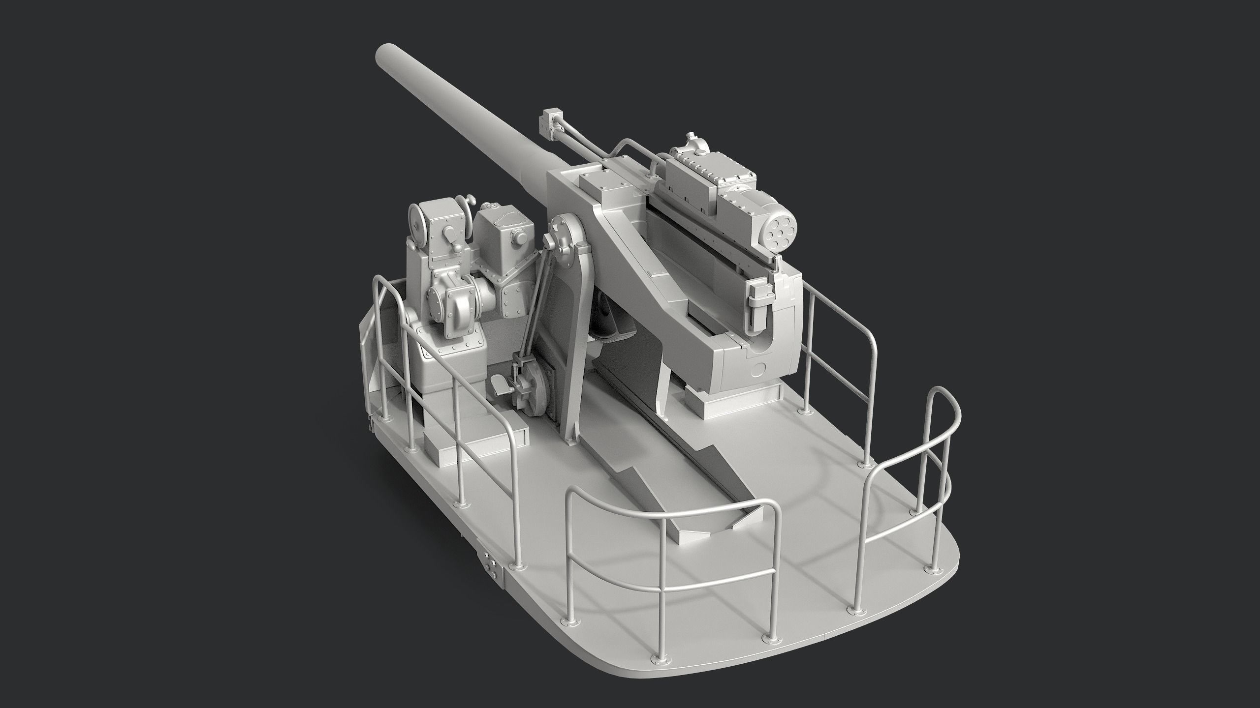 5-inch open mount naval cannon 3D model_1