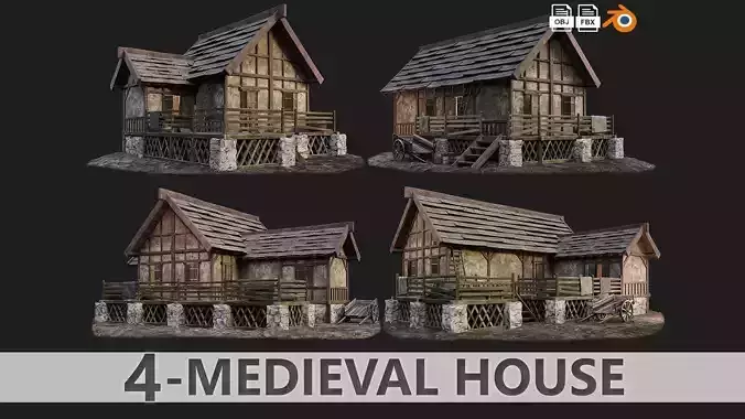 Medieval Old House PBR 4K GameReady Pack 17 to 20 Low-poly 3D model