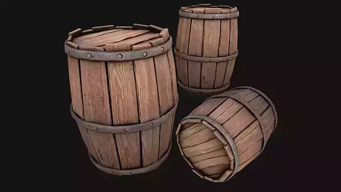Medieval Wooden Barrel Low-poly 3D model