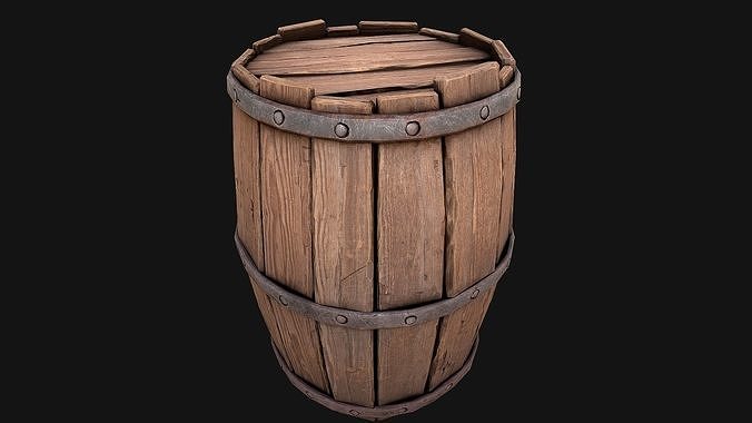 Medieval Wooden Barrel Bazaar Decor Low-poly 3D model 6