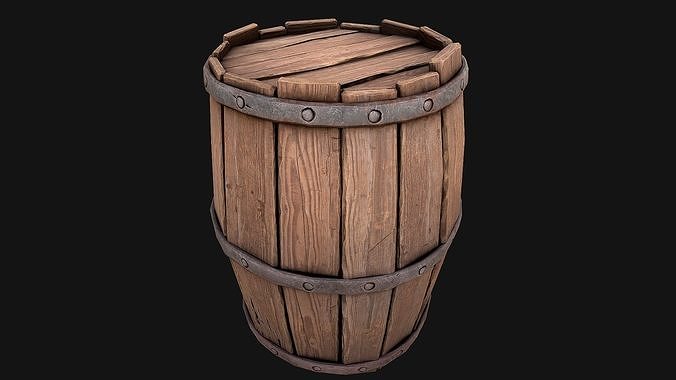 Medieval Wooden Barrel Bazaar Decor Low-poly 3D model 5