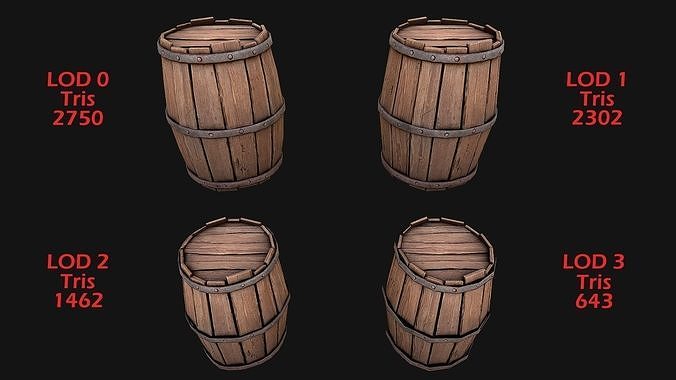 Medieval Wooden Barrel Bazaar Decor Low-poly 3D model 2