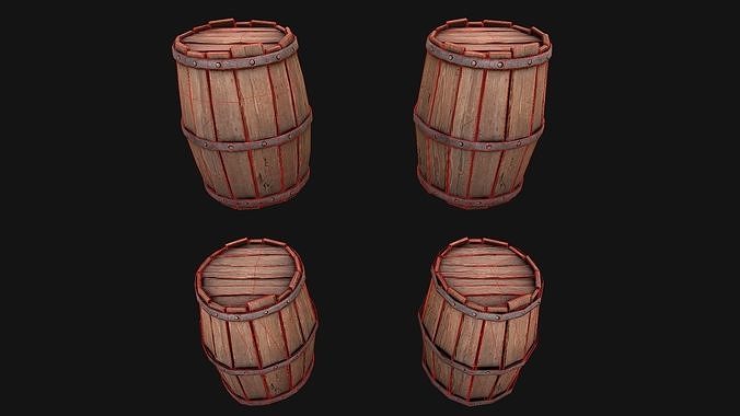 Medieval Wooden Barrel Bazaar Decor Low-poly 3D model 3