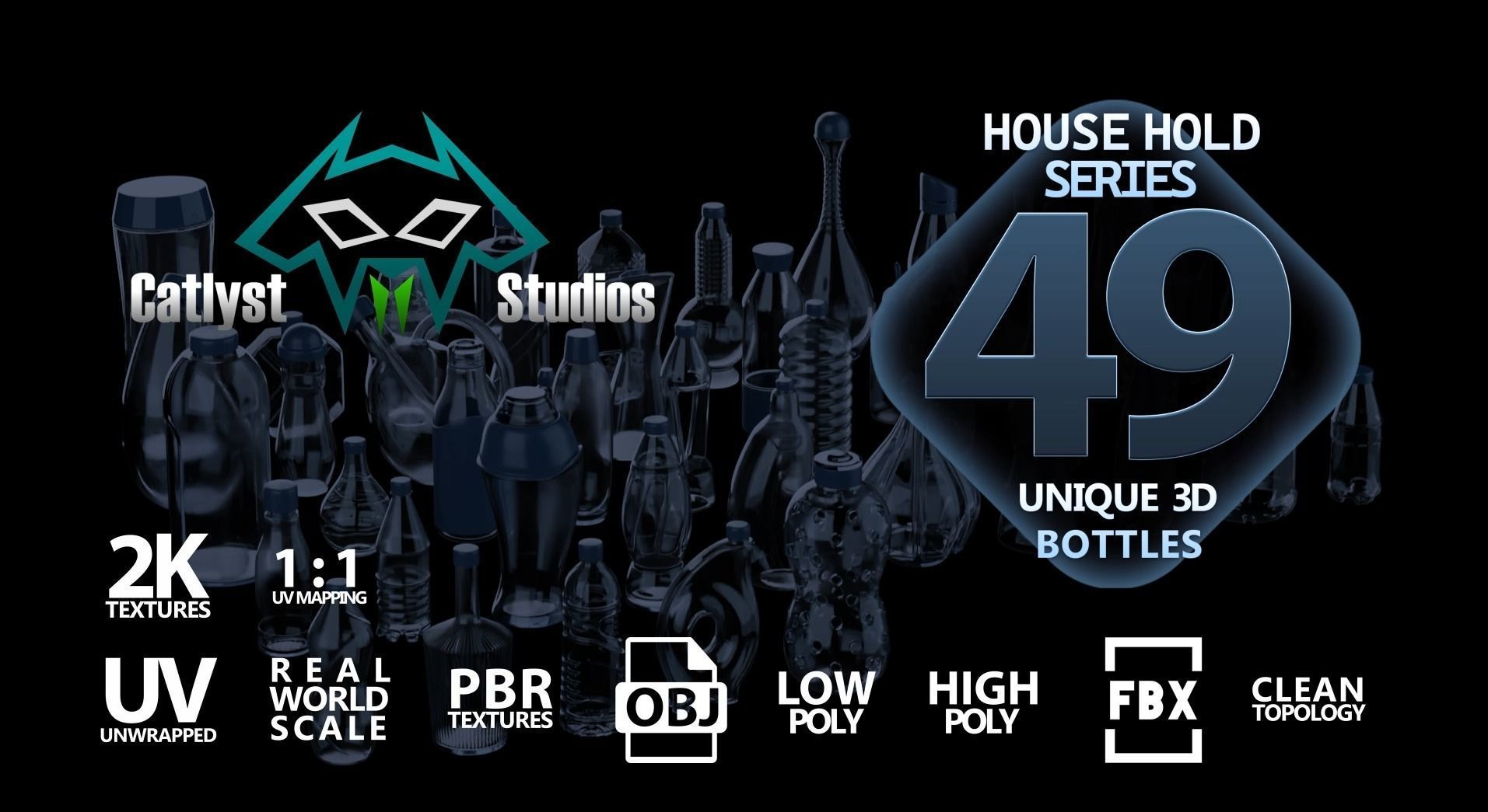 House Hold Series - 49 Unique 3D Bottles - 7th Batch Low-poly 3D model_13