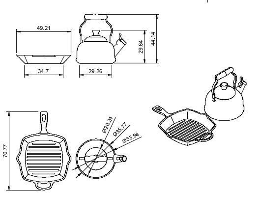 Le Creuset Square Skillet and Classic Demi Tea Kettle 3D print model_5