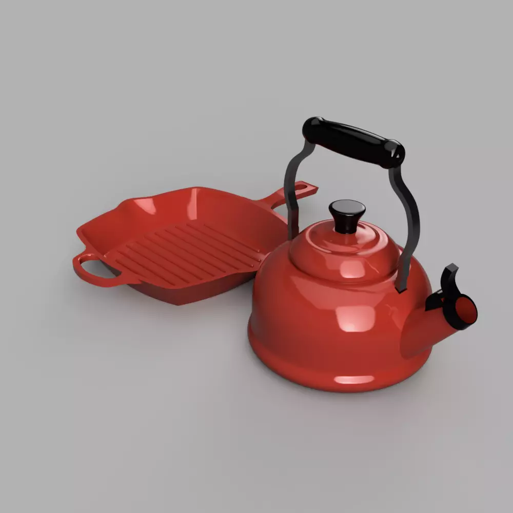 Le Creuset Square Skillet and Classic Demi Tea Kettle 3D print model