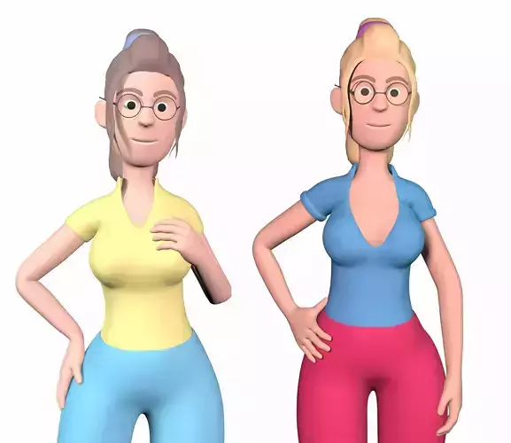 Cartoon girl with glasses 3D model