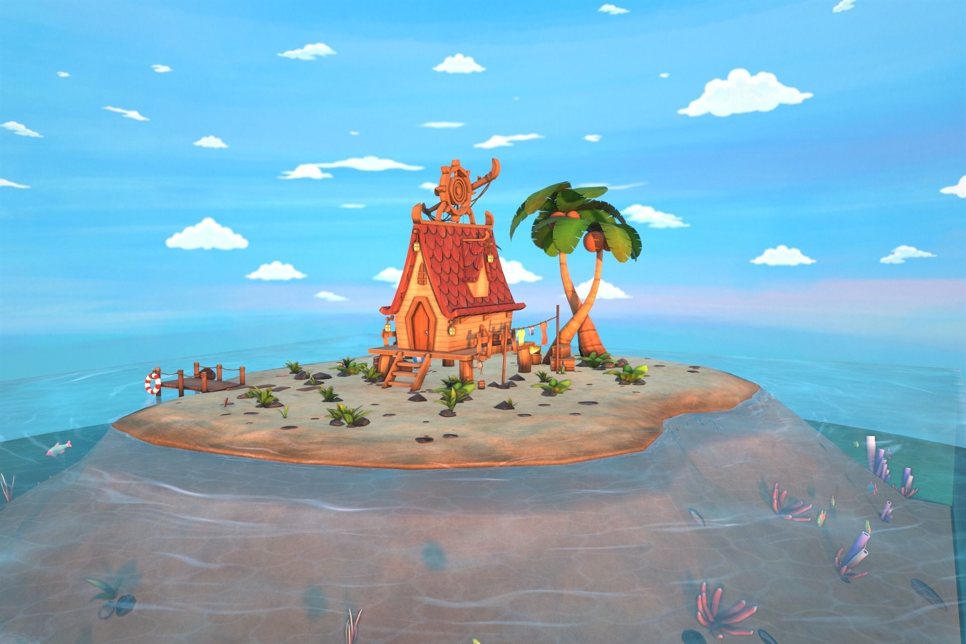 Beach House  Low-poly 3D model_5