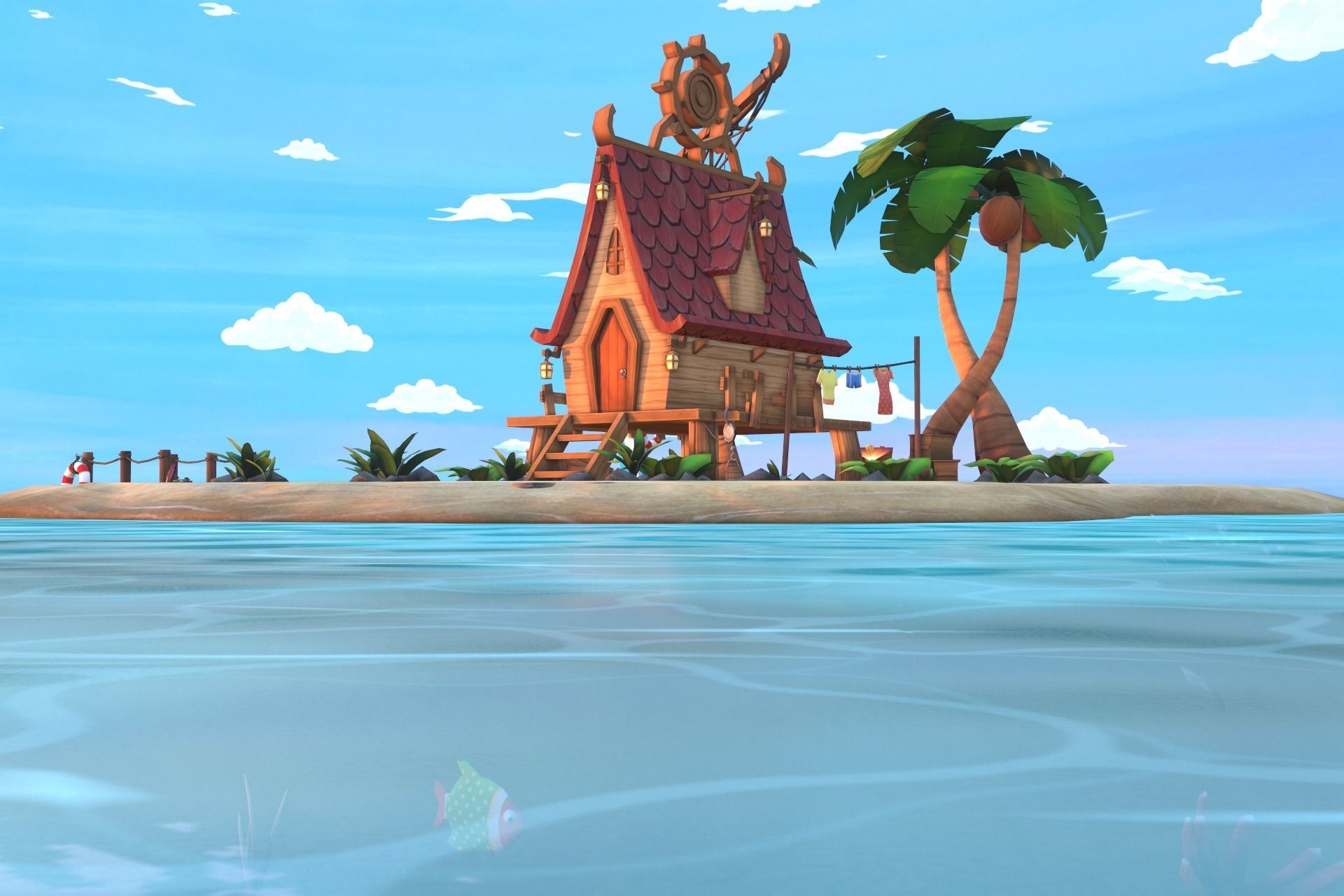 Beach House  Low-poly 3D model_8