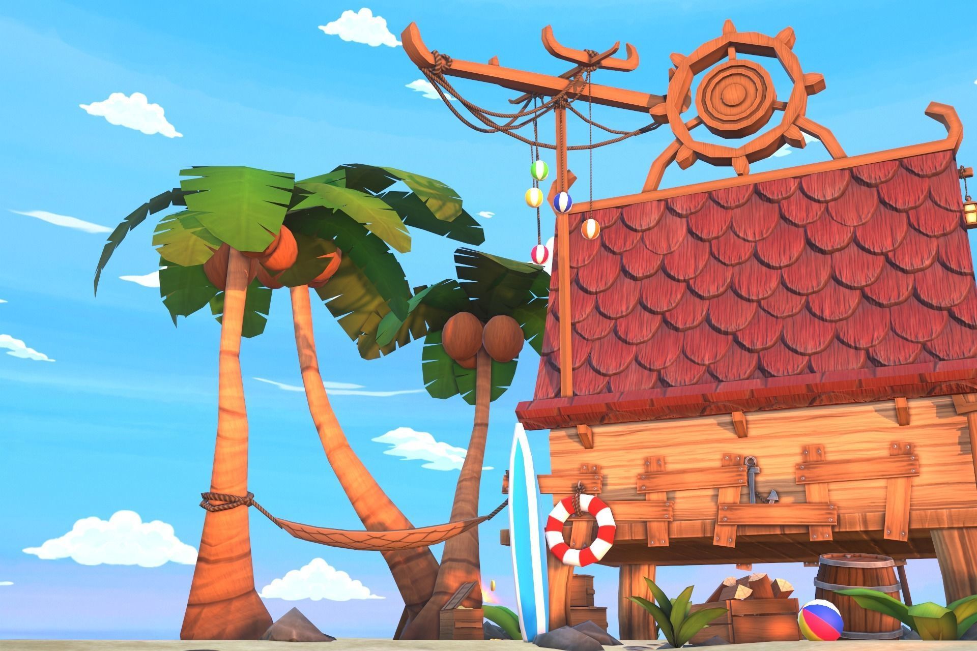 Beach House  Low-poly 3D model_7