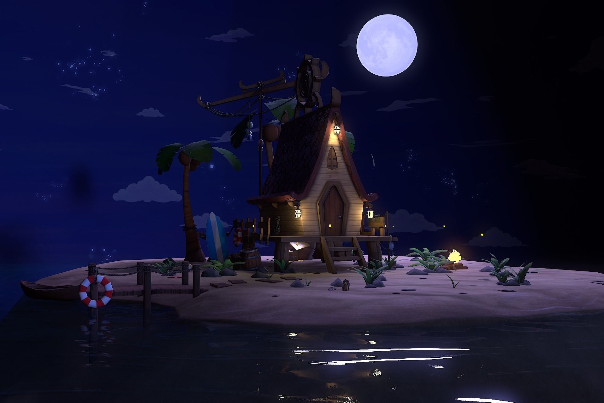 Beach House  Low-poly 3D model_22