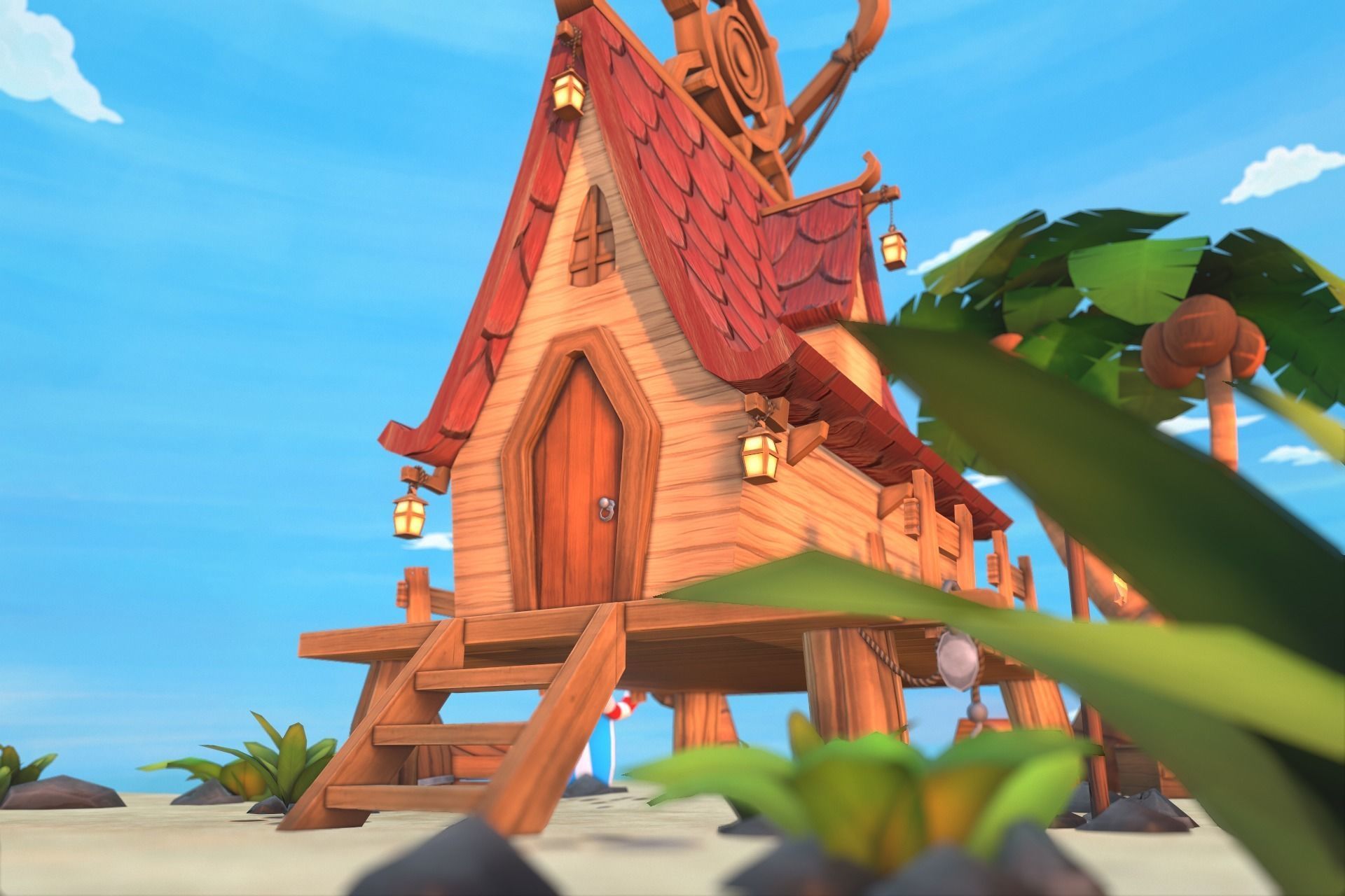 Beach House  Low-poly 3D model_10