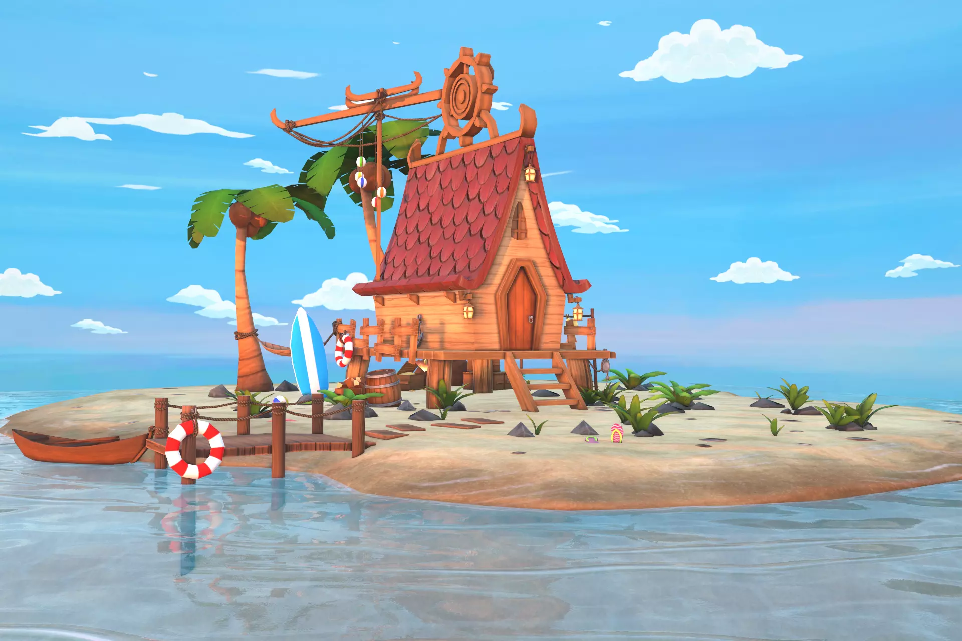 Beach House  Low-poly 3D model_0