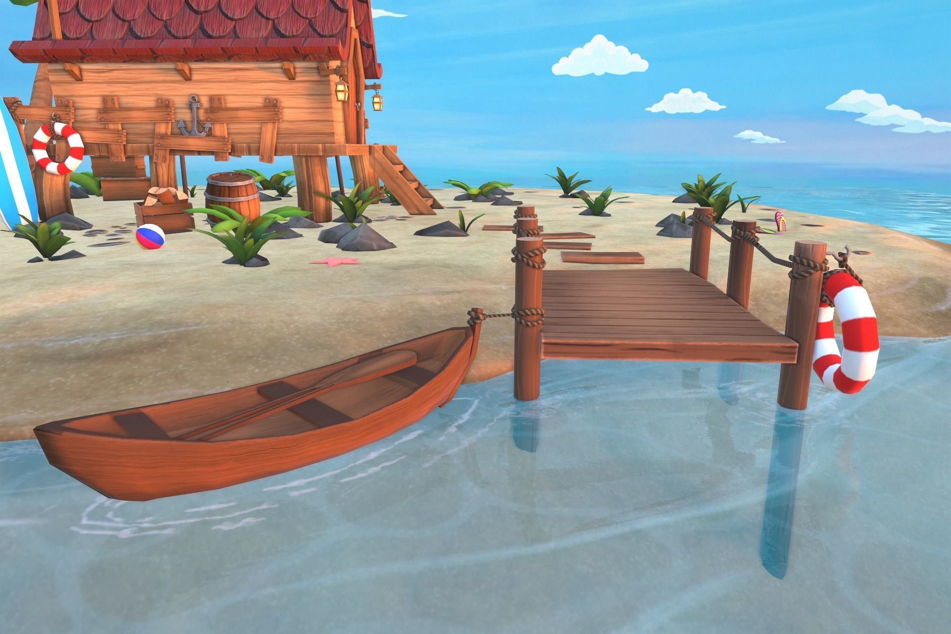 Beach House  Low-poly 3D model_18